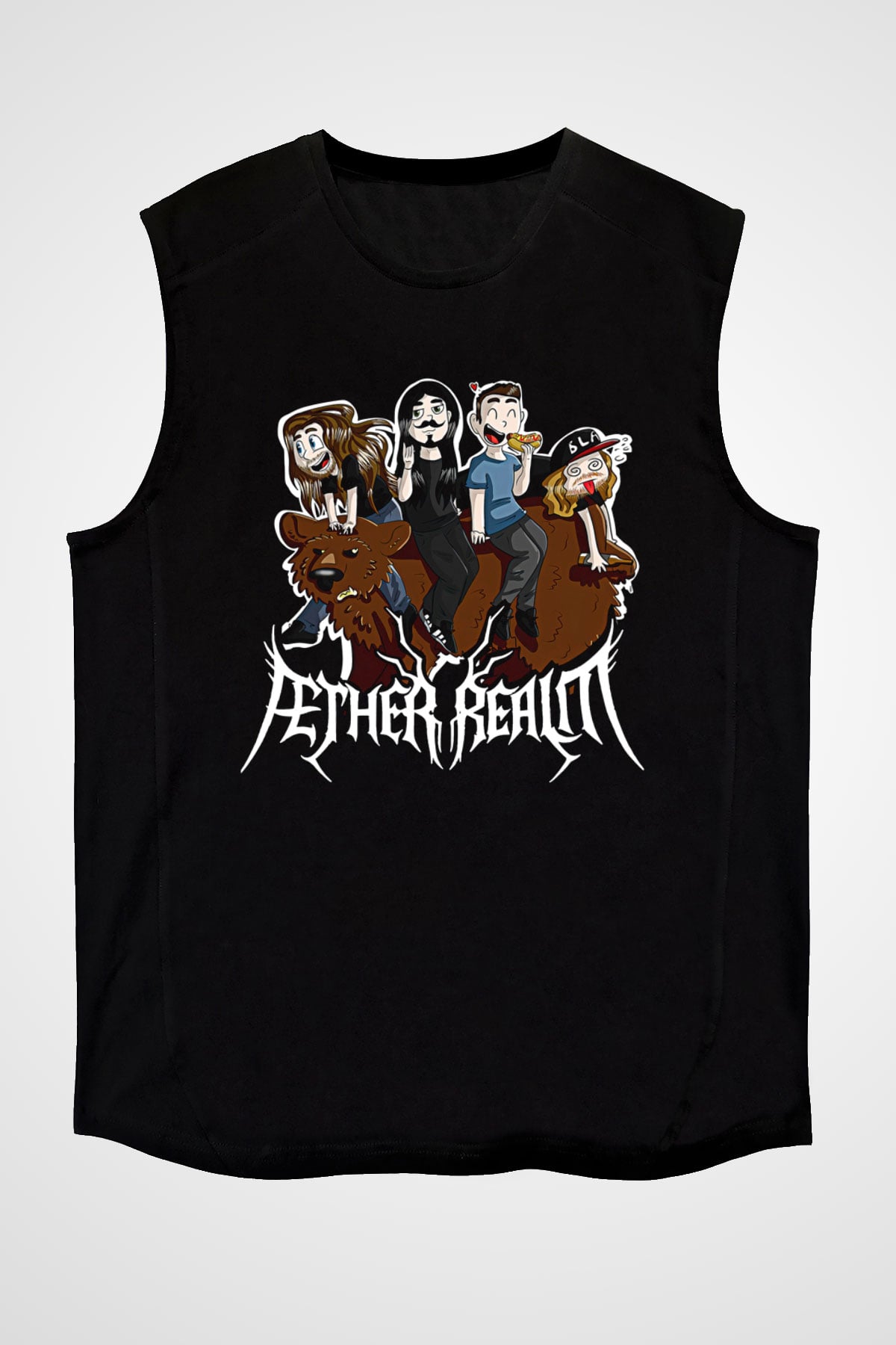 Aether Realm Baskılı Unisex Siyah Kolsuz Tişört - Tshirt