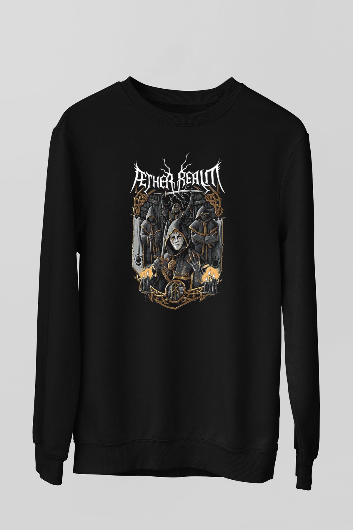 Aether Realm Baskılı Unisex Siyah Sweatshirt