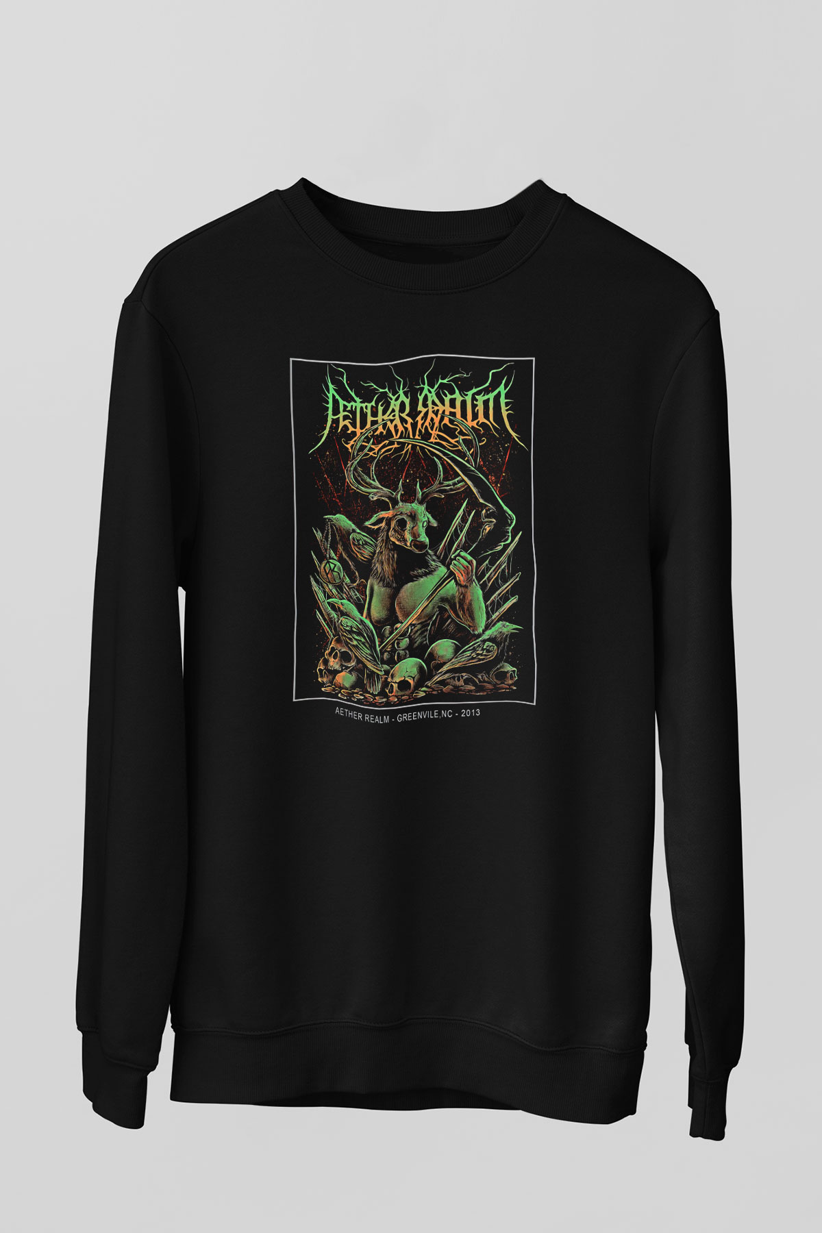 Aether Realm Baskılı Unisex Siyah Sweatshirt
