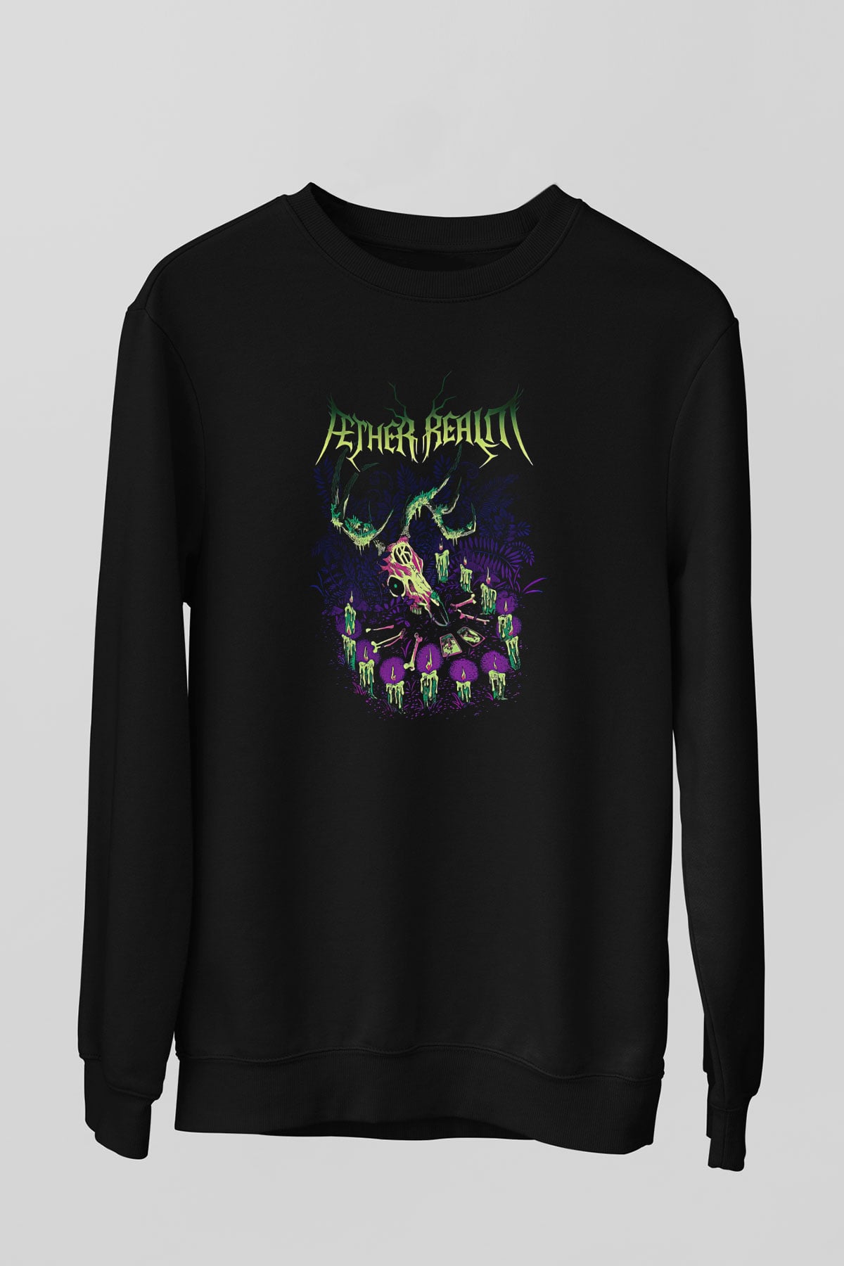Aether Realm Baskılı Unisex Siyah Sweatshirt