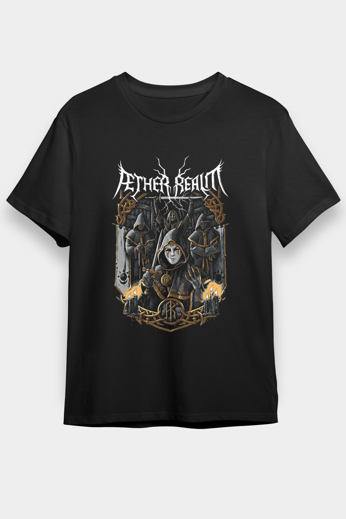 Aether Realm Baskılı Unisex Siyah Tişört - Tshirt