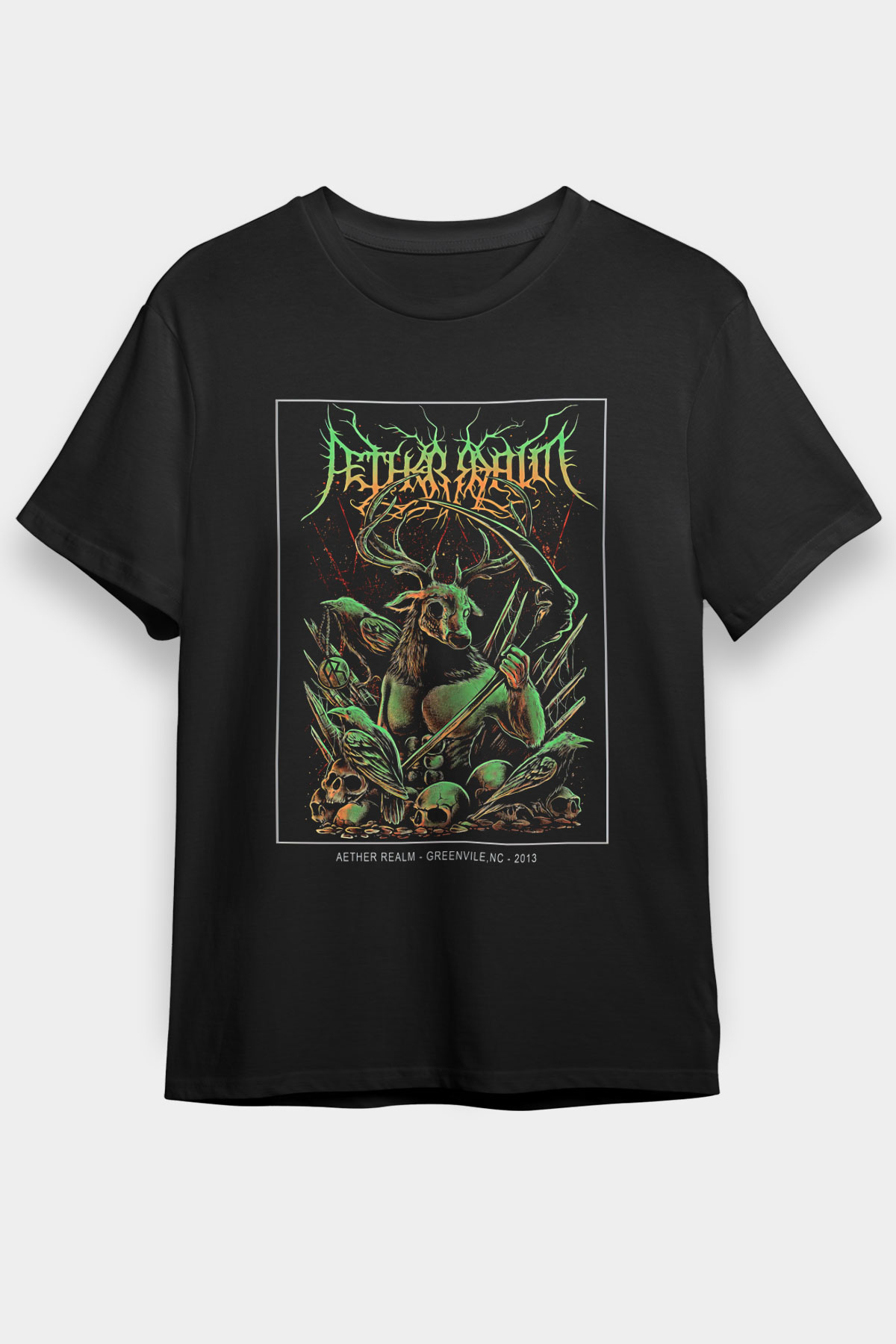 Aether Realm Baskılı Unisex Siyah Tişört - Tshirt