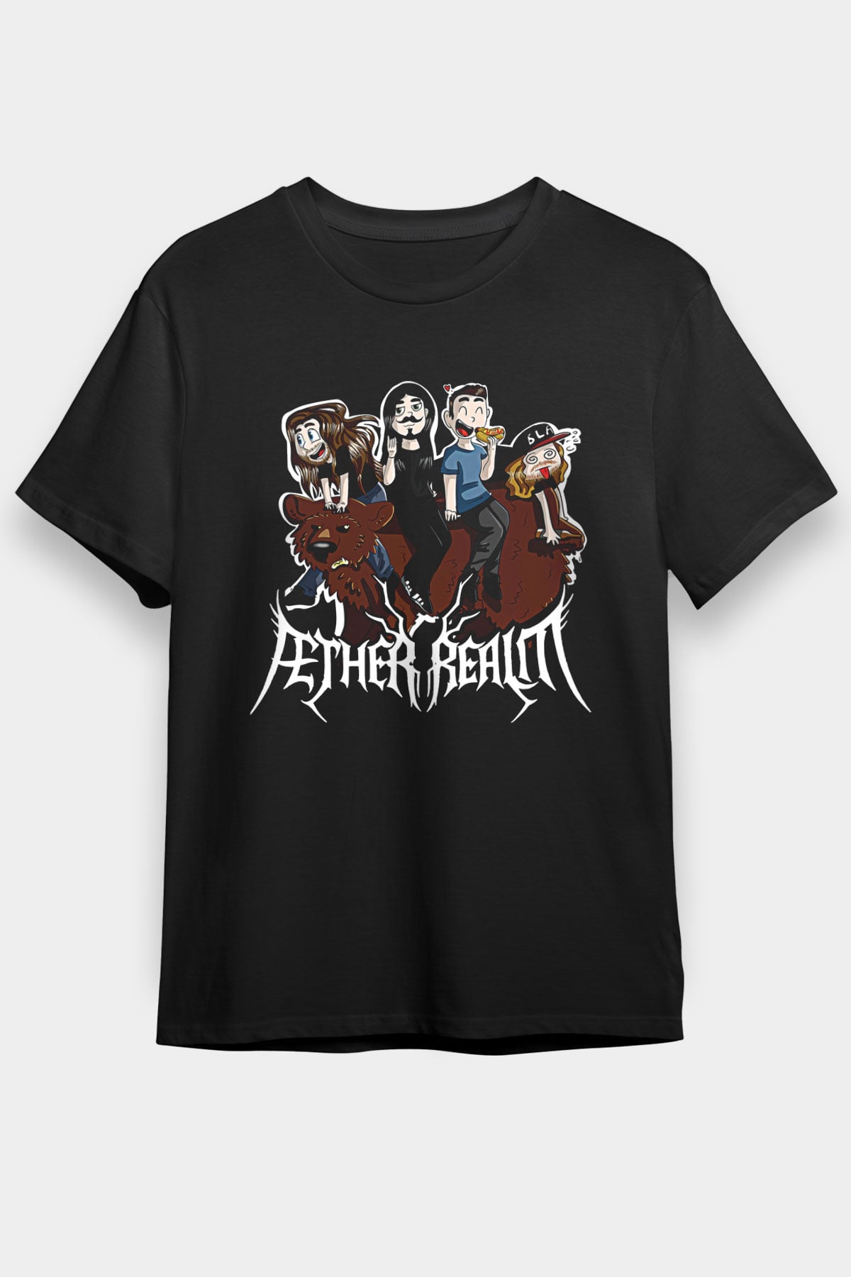 Aether Realm Baskılı Unisex Siyah Tişört - Tshirt
