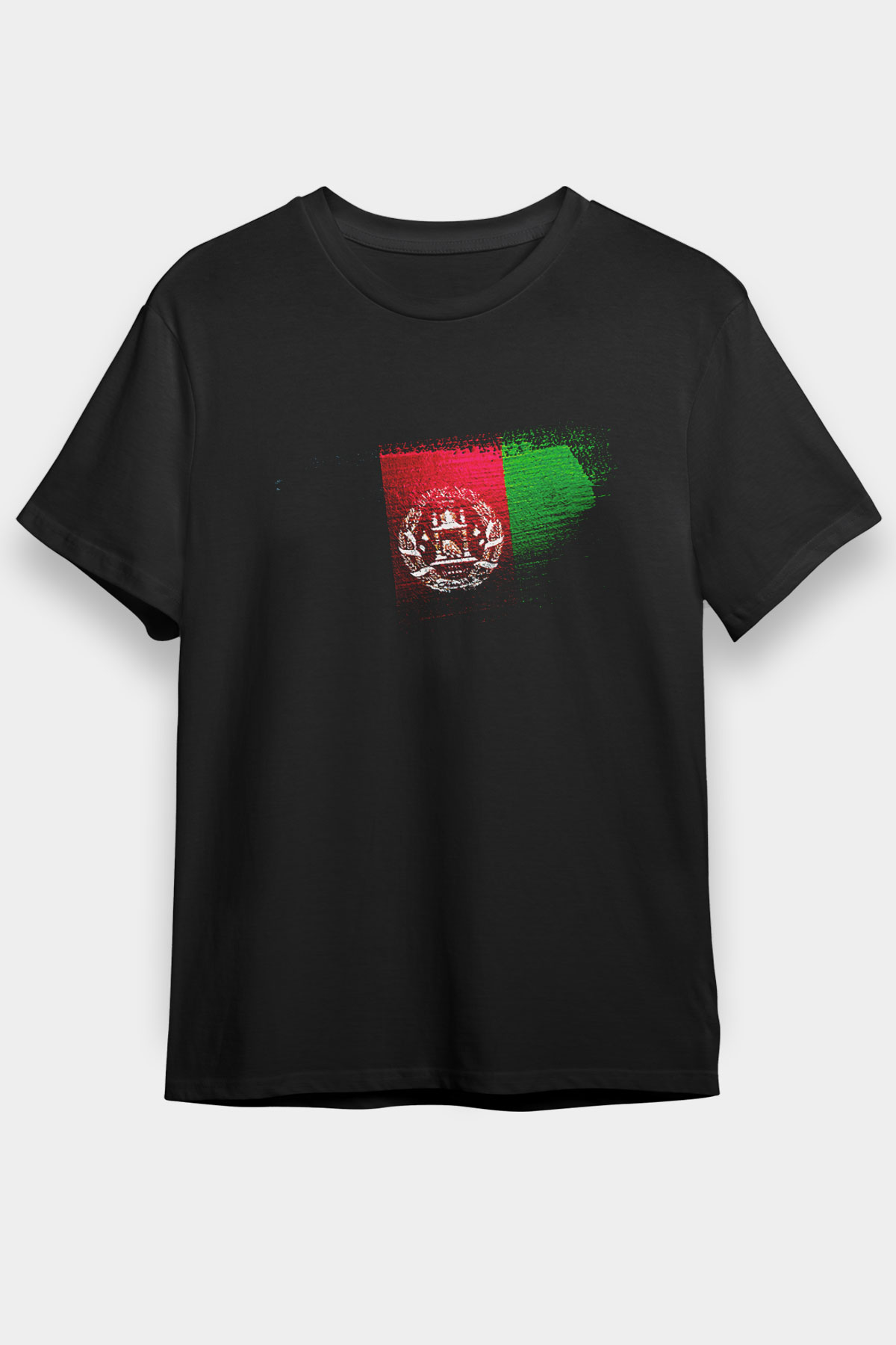 Afganistan - Afghanistan Bayrağı Baskılı Unisex Siyah Tişört