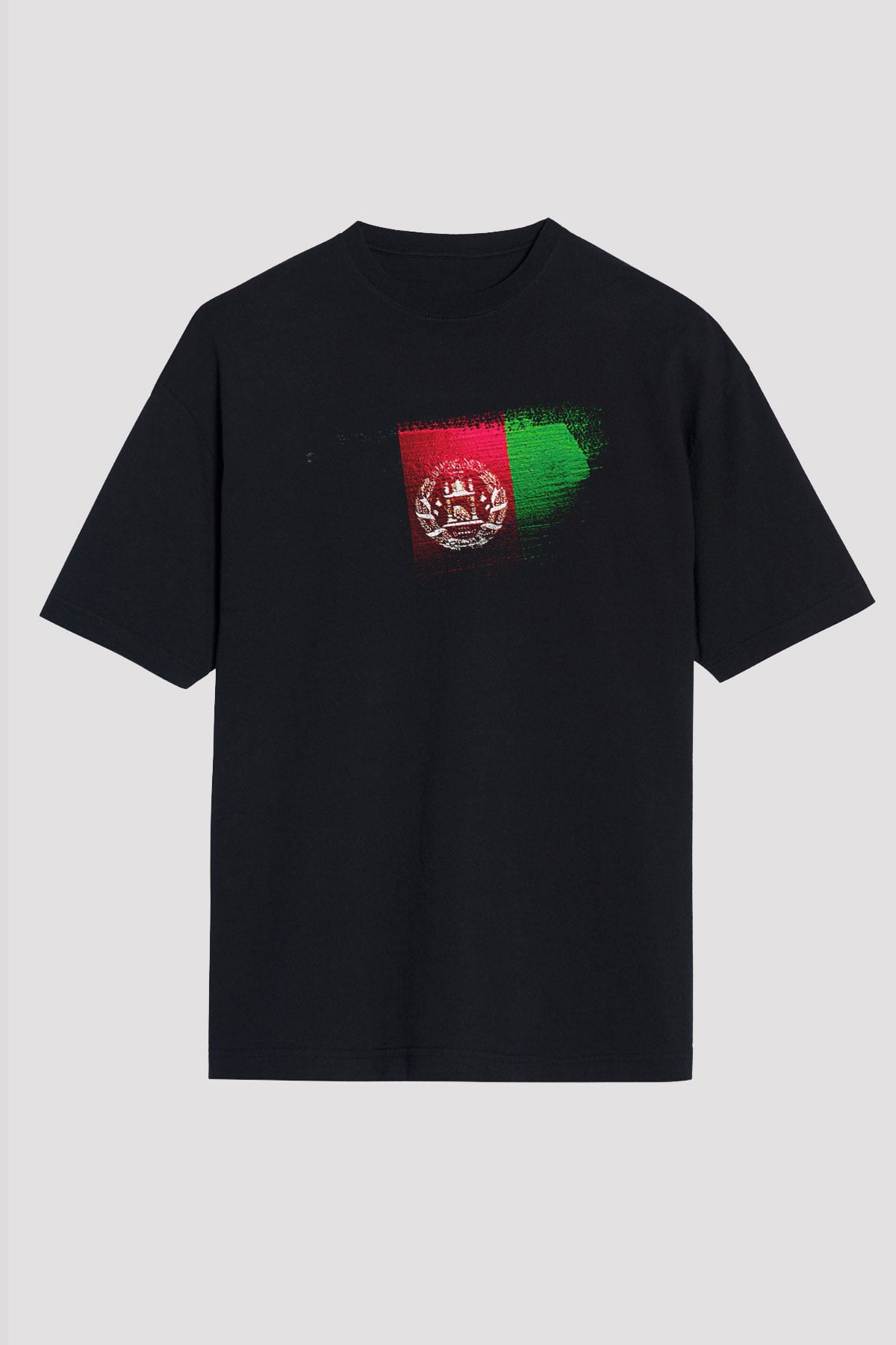 Afganistan - Afghanistan Bayrağı Baskılı Unisex Siyah Oversize Tişört