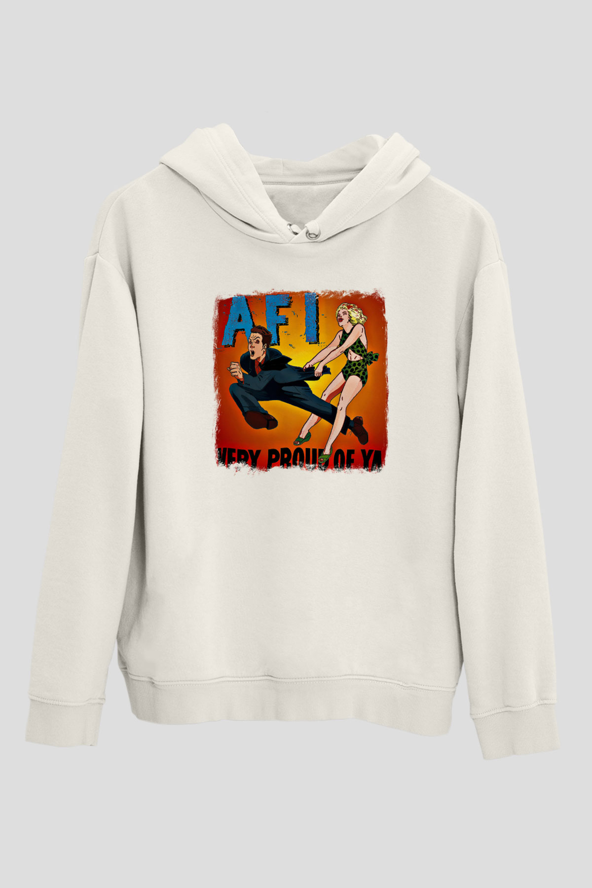 Afi Baskılı Unisex Beyaz Hoodie