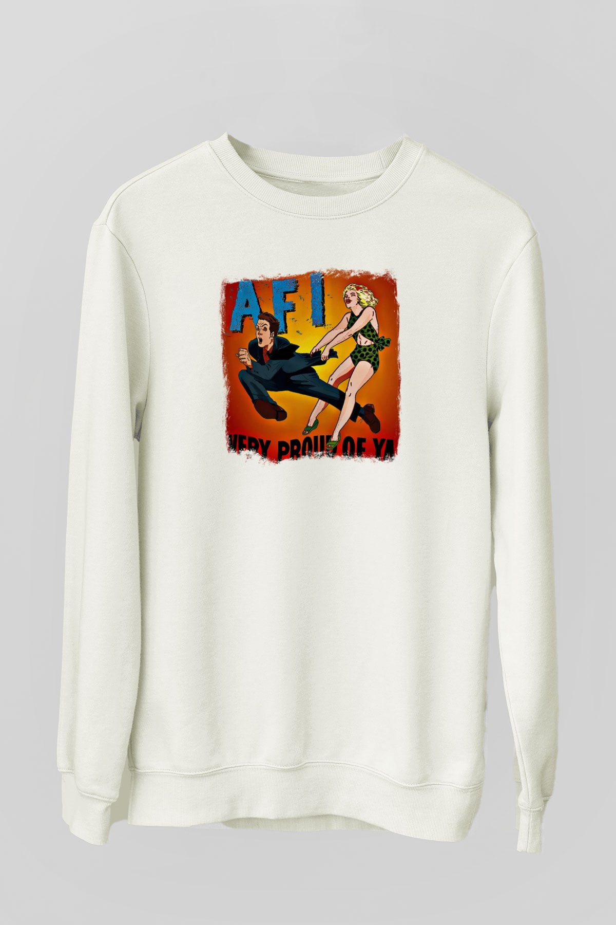Afi Baskılı Unisex Beyaz Sweatshirt