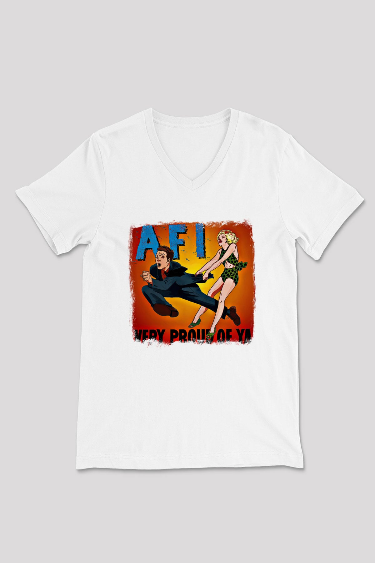Afi Baskılı Unisex Beyaz V Yaka Tişört
