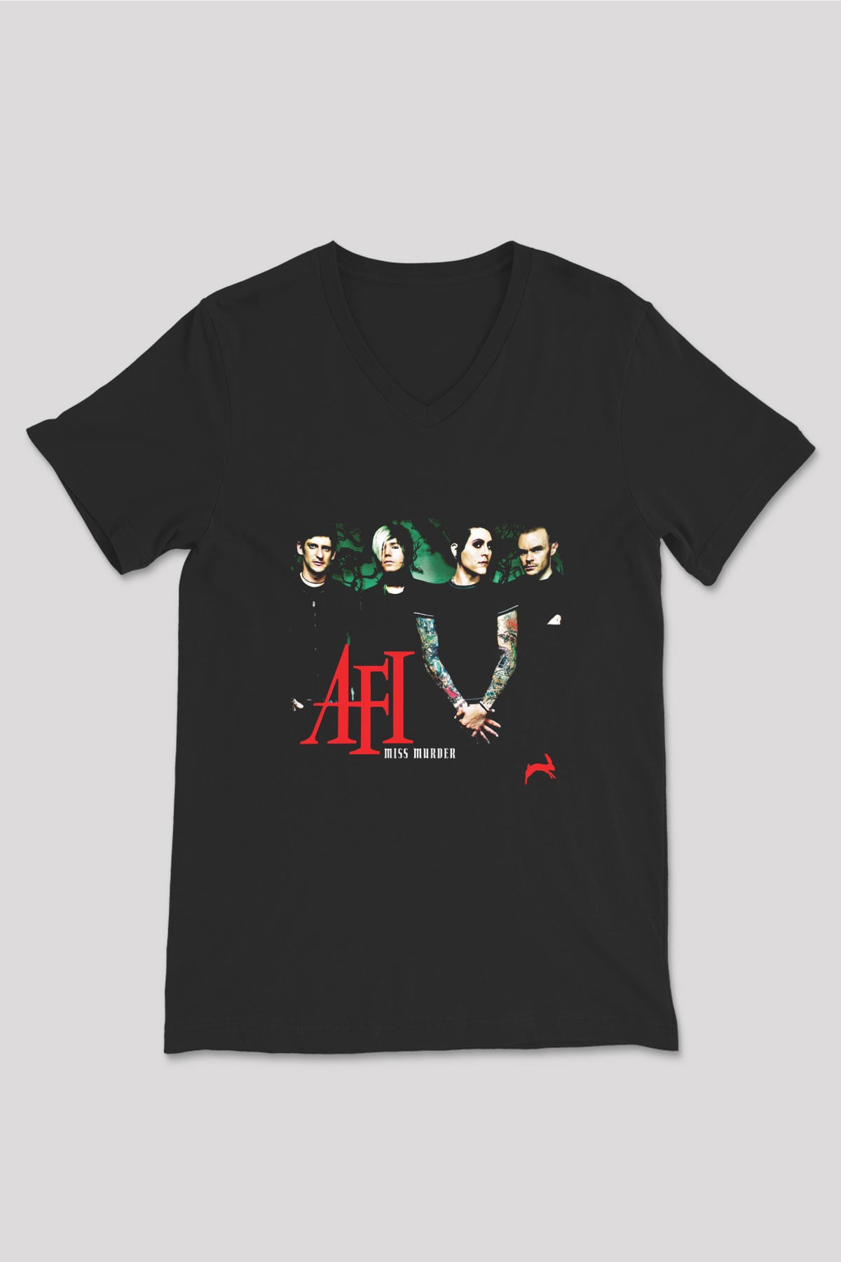 Afi Baskılı Unisex Siyah V Yaka Tişört