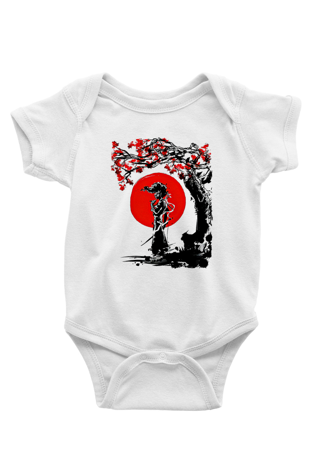 Afro Samurai Baskılı Beyaz Unisex Bebek Body - Zıbın