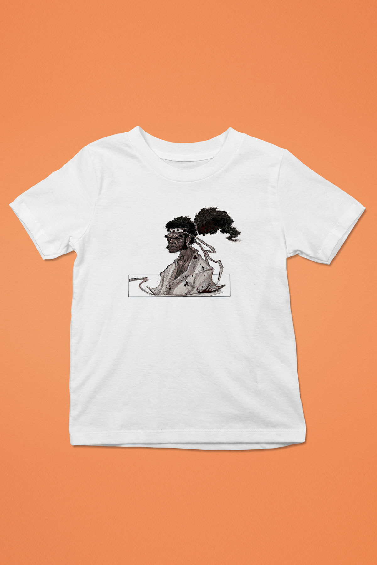 Afro Samurai Baskılı Beyaz Unisex Beyaz Çocuk Tişört - Tshirt