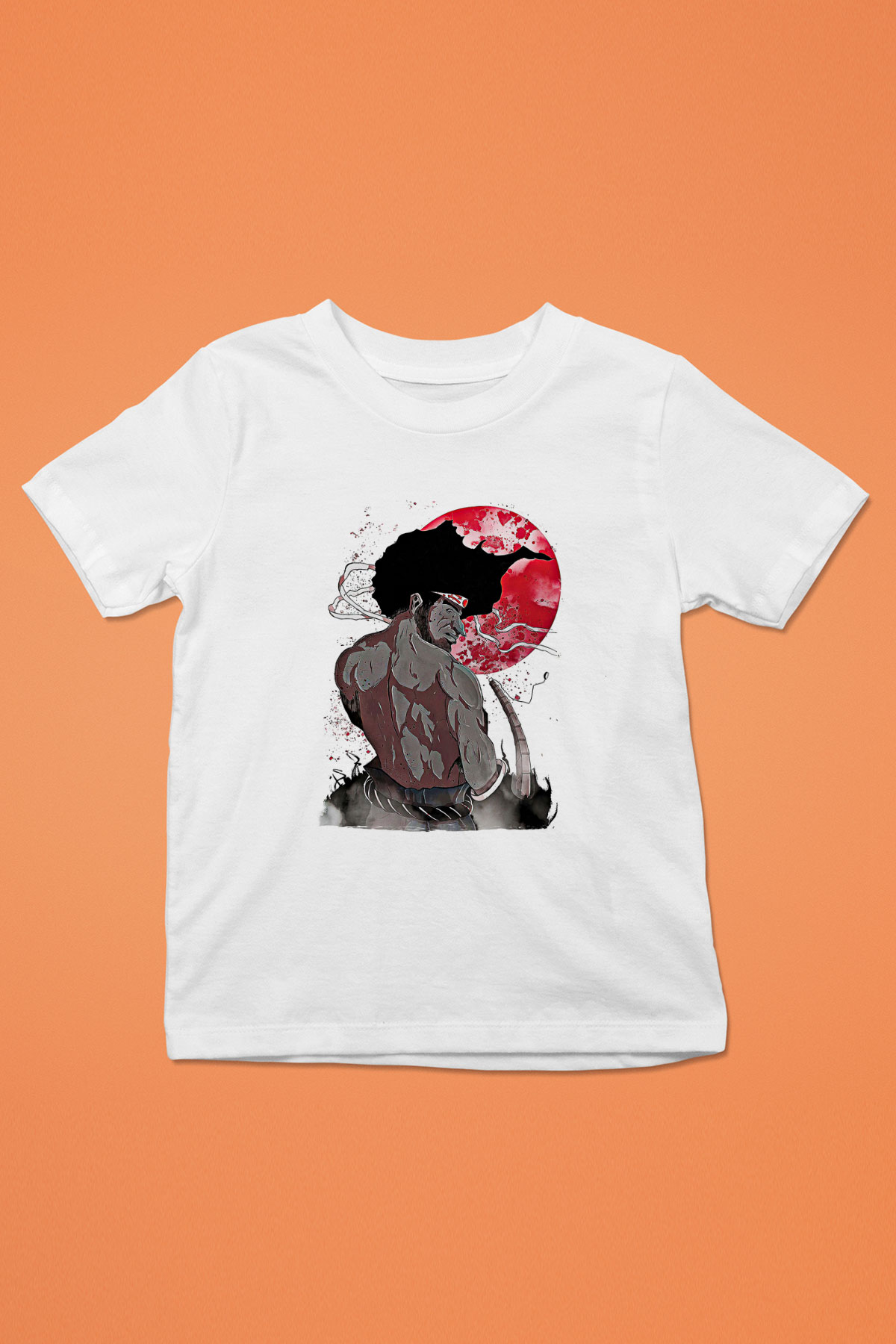 Afro Samurai Baskılı Beyaz Unisex Beyaz Çocuk Tişört - Tshirt