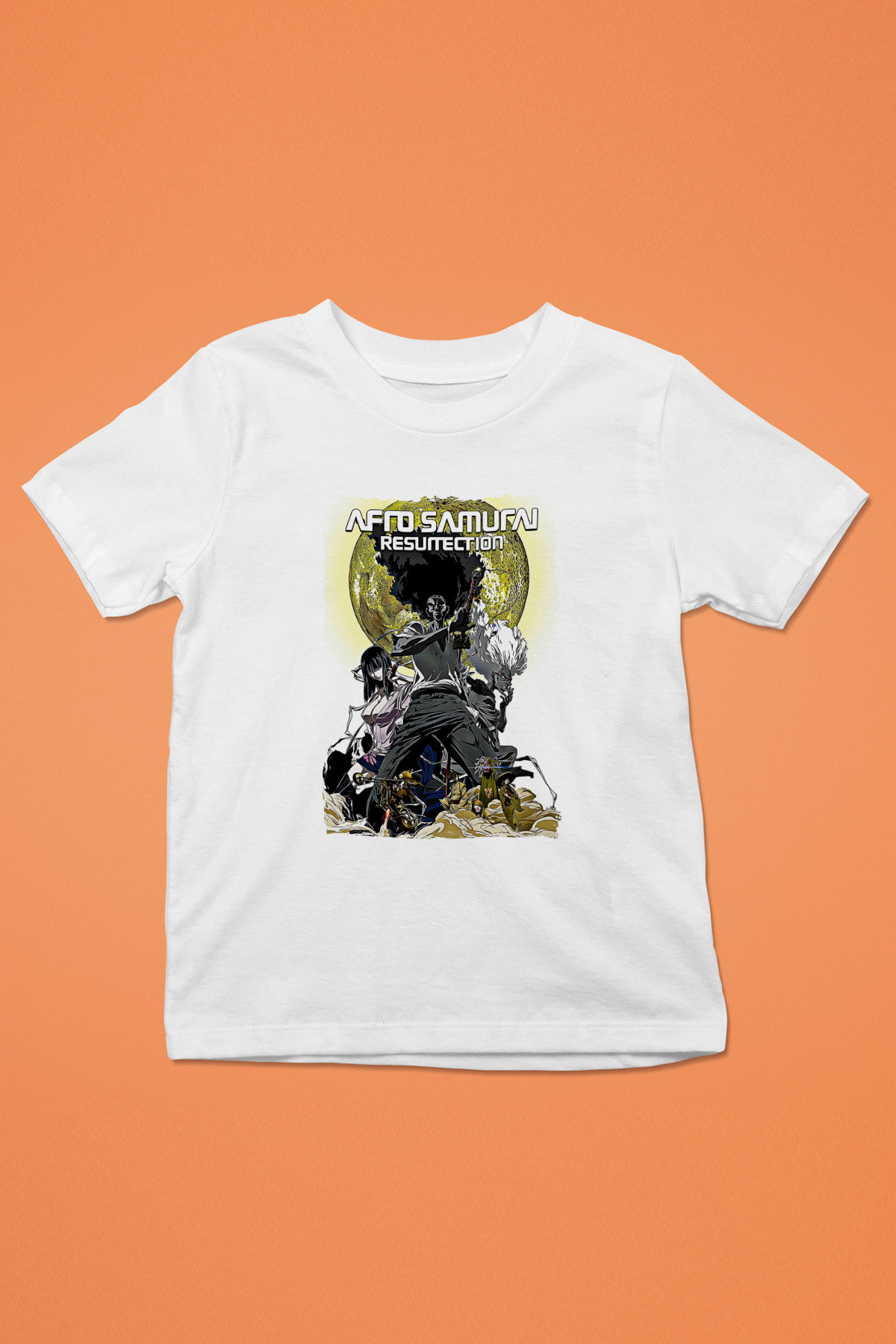 Afro Samurai Baskılı Beyaz Unisex Beyaz Çocuk Tişört - Tshirt
