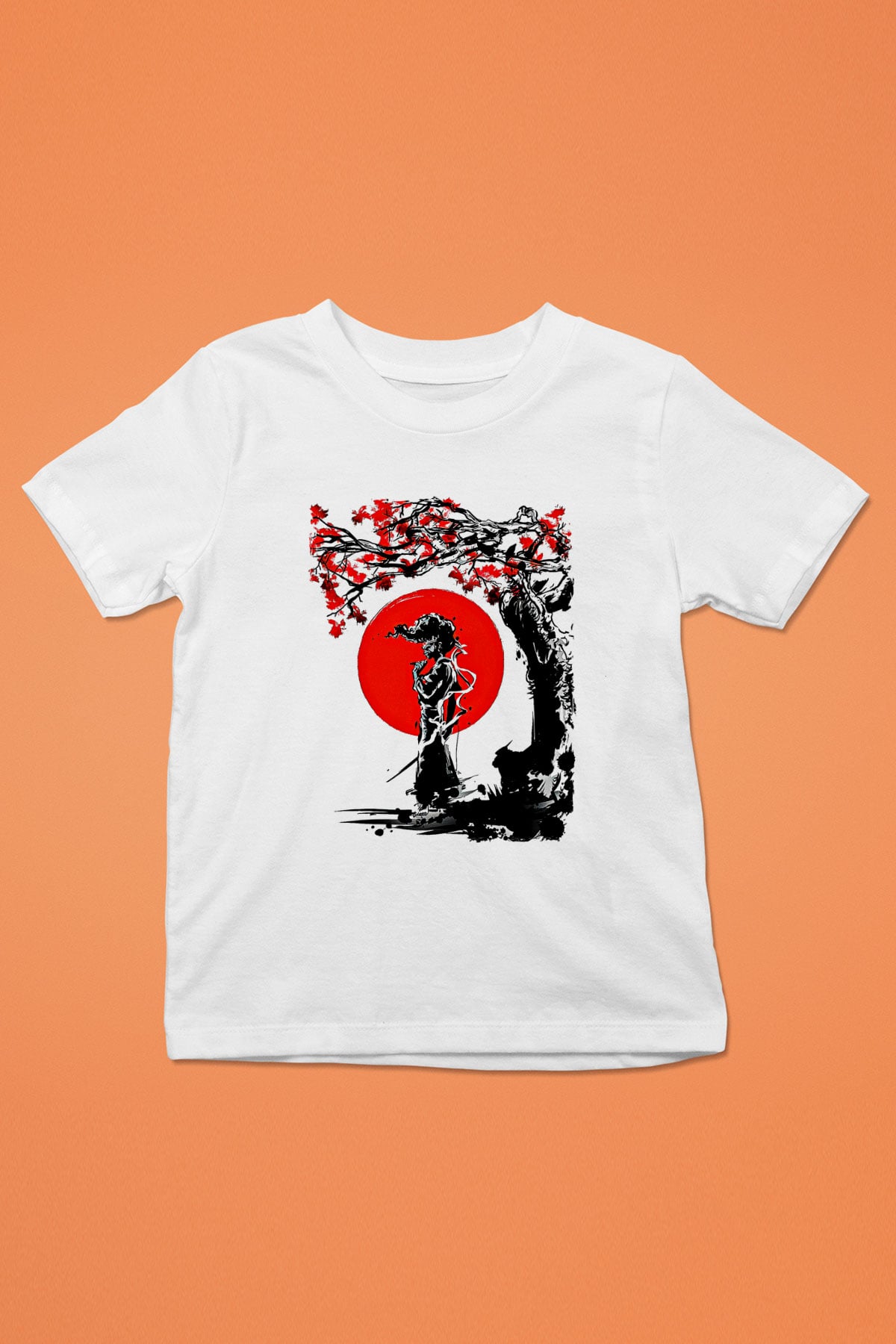 Afro Samurai Baskılı Beyaz Unisex Beyaz Çocuk Tişört - Tshirt
