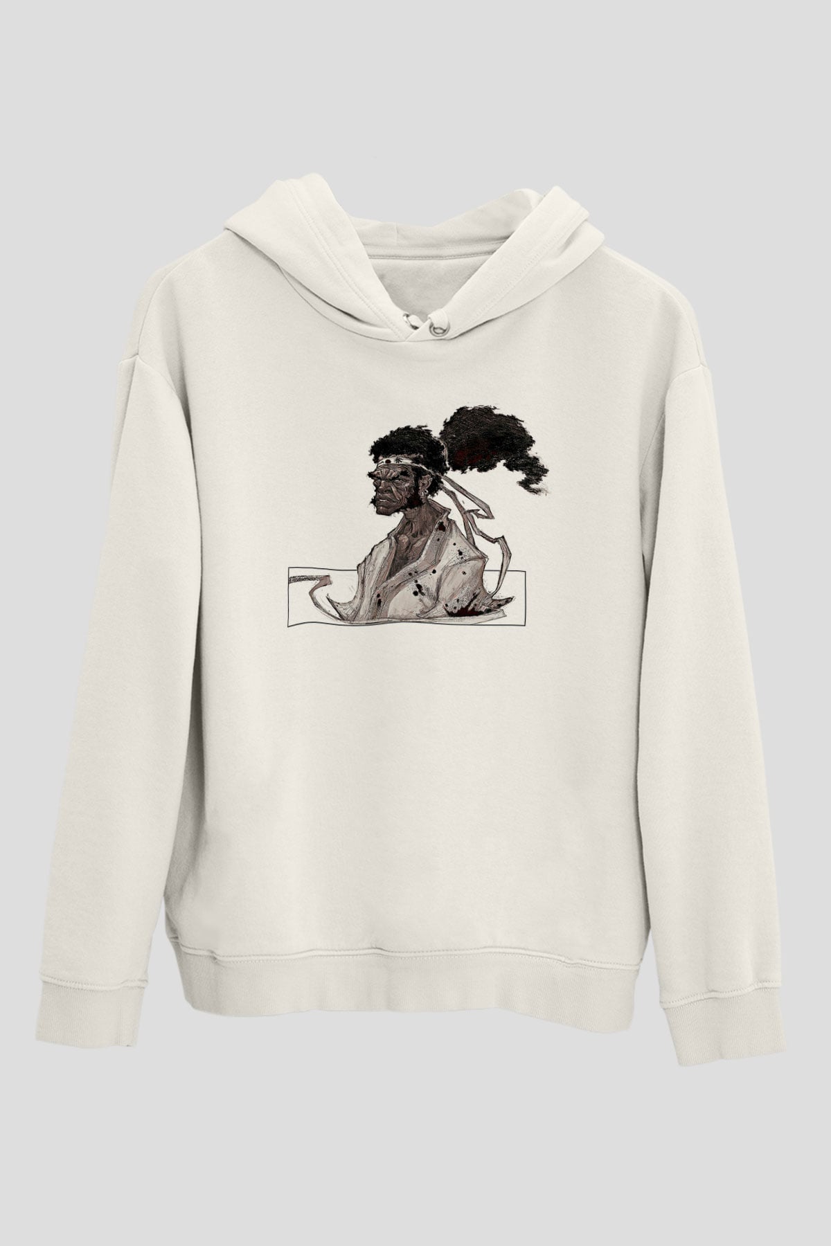 Afro Samurai Baskılı Beyaz Unisex Hoodie