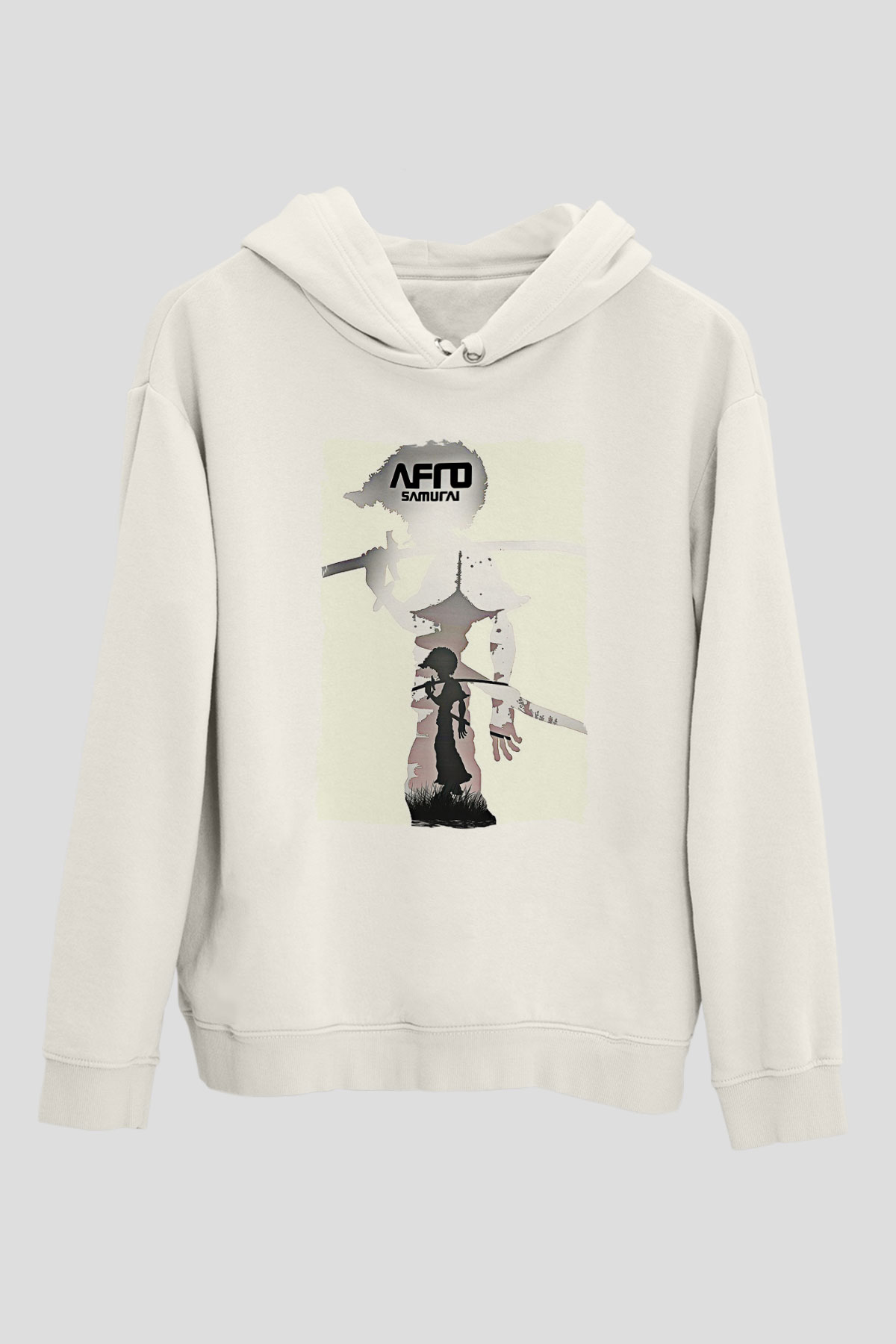 Afro Samurai Baskılı Beyaz Unisex Hoodie