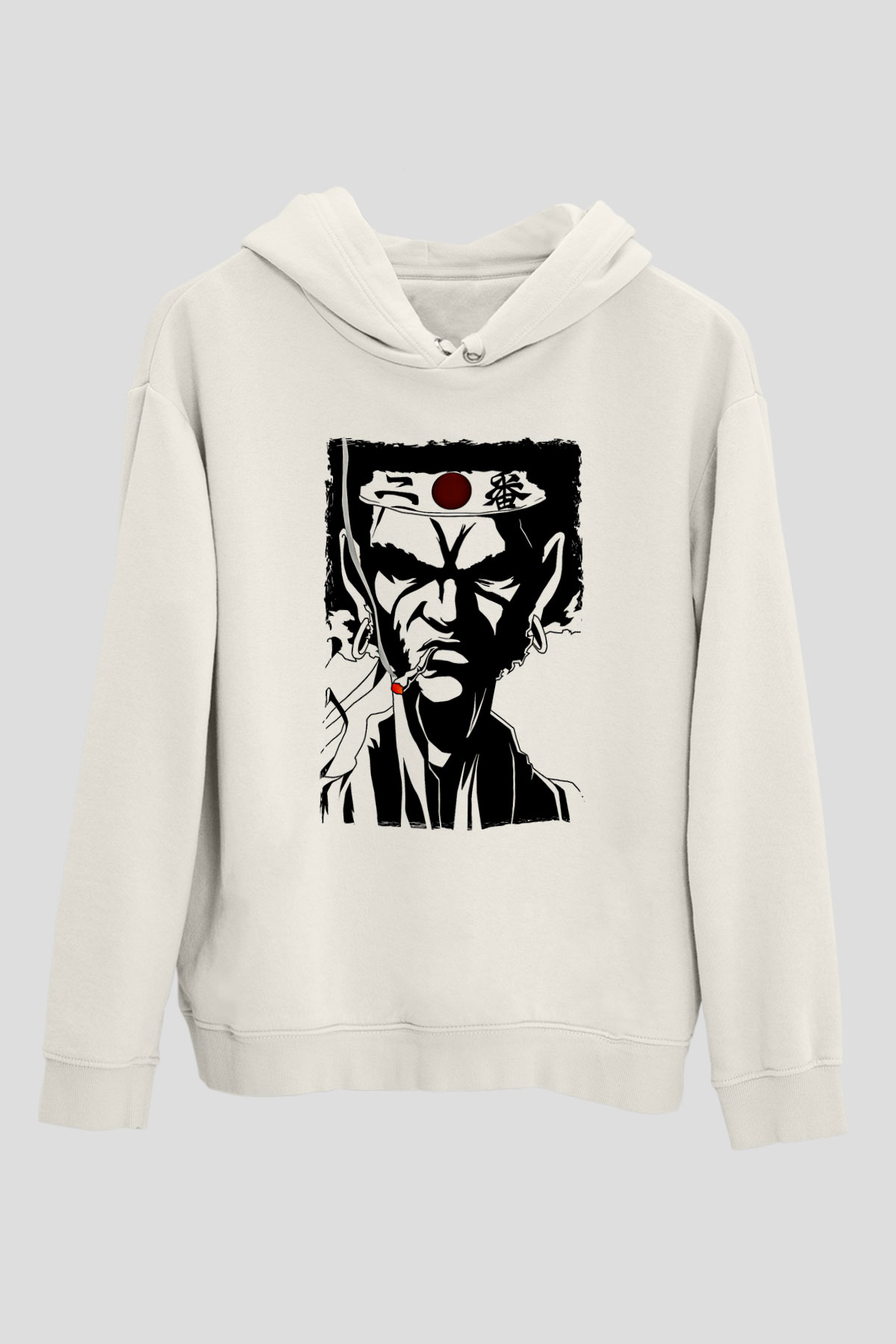 Afro Samurai Baskılı Beyaz Unisex Hoodie