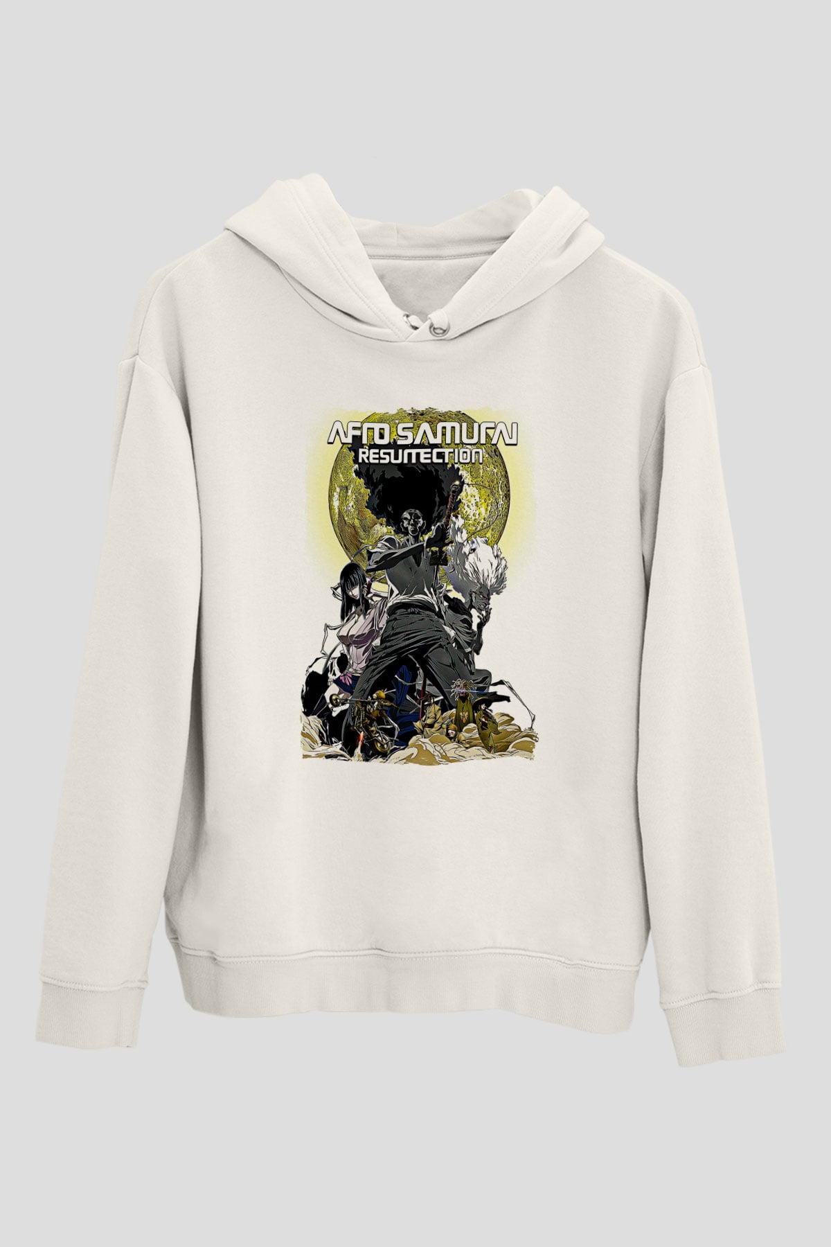 Afro Samurai Baskılı Beyaz Unisex Hoodie