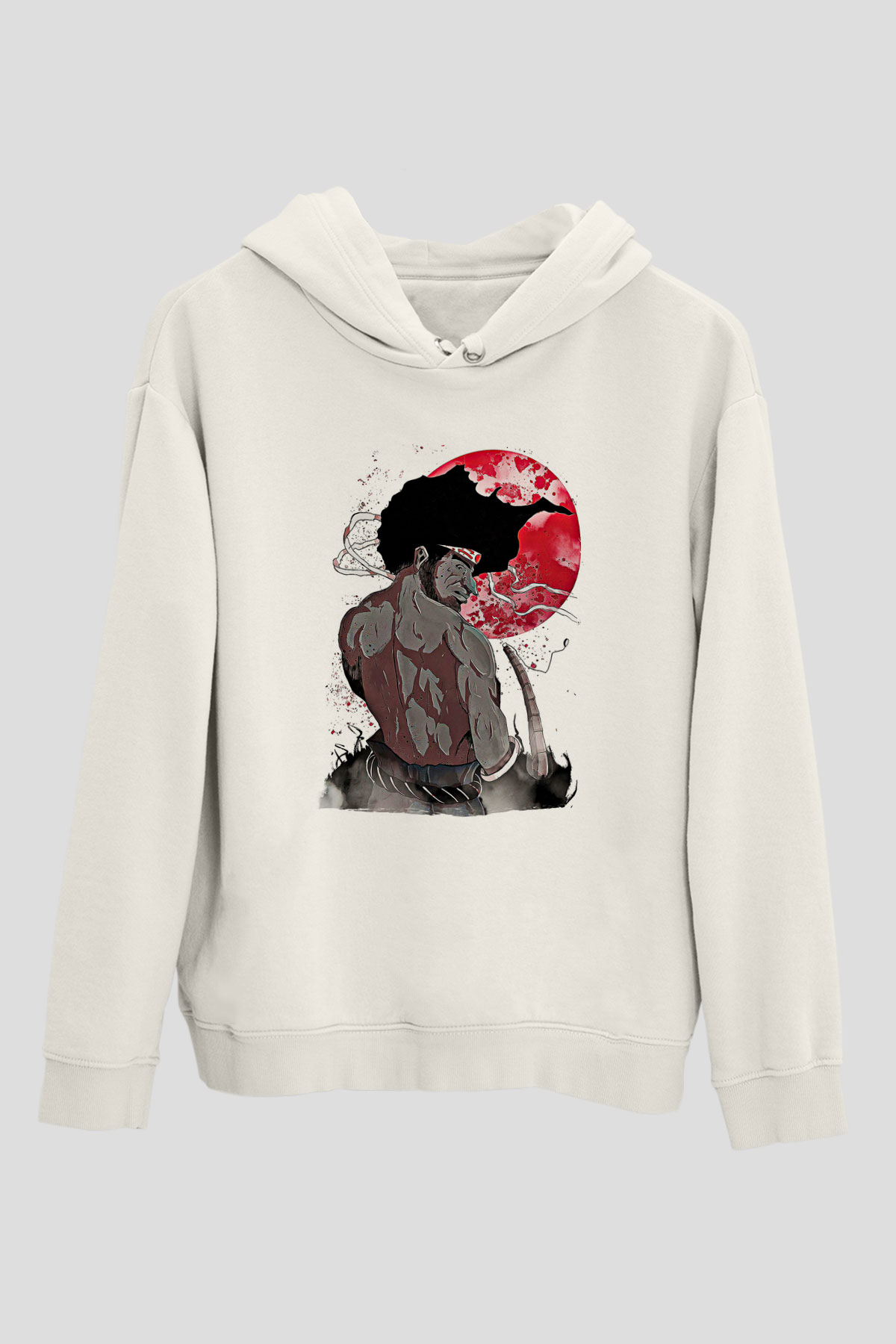 Afro Samurai Baskılı Beyaz Unisex Hoodie