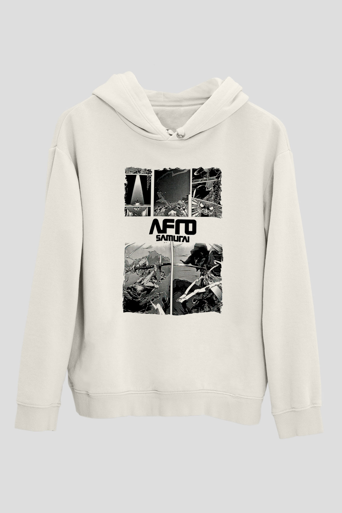 Afro Samurai Baskılı Beyaz Unisex Hoodie