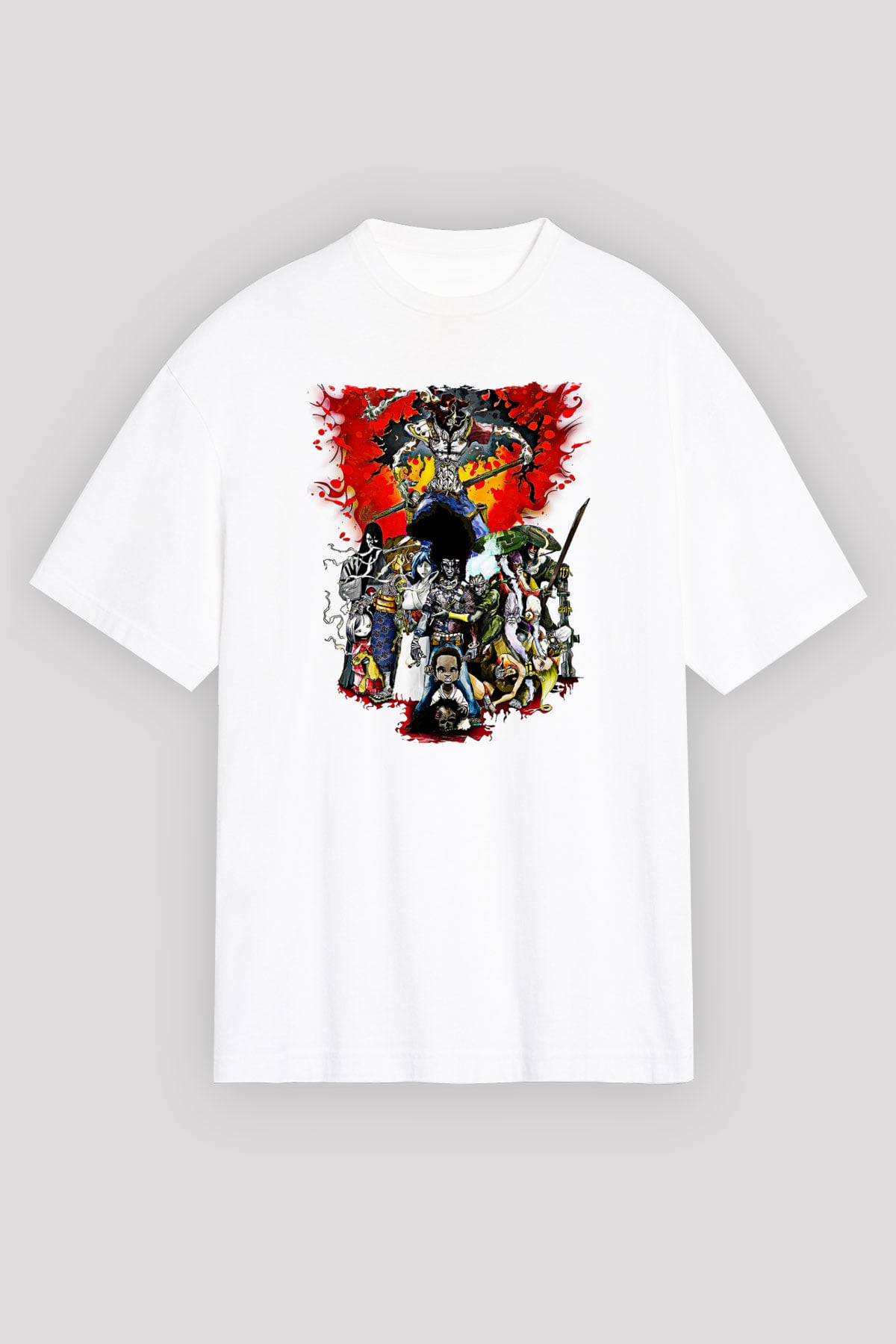 Afro Samurai Baskılı Beyaz Unisex Oversize Tişört - Tshirt