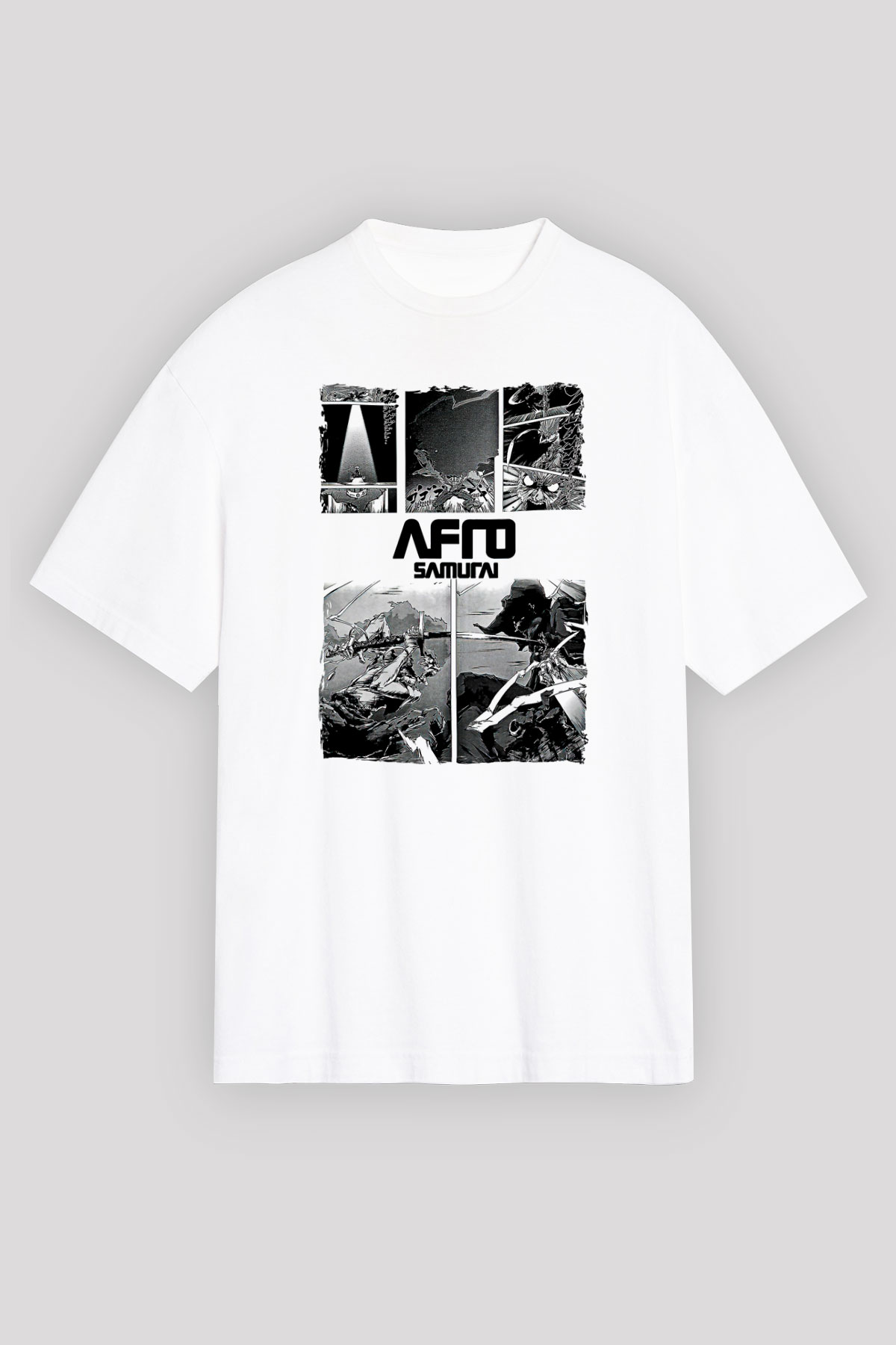 Afro Samurai Baskılı Beyaz Unisex Oversize Tişört - Tshirt