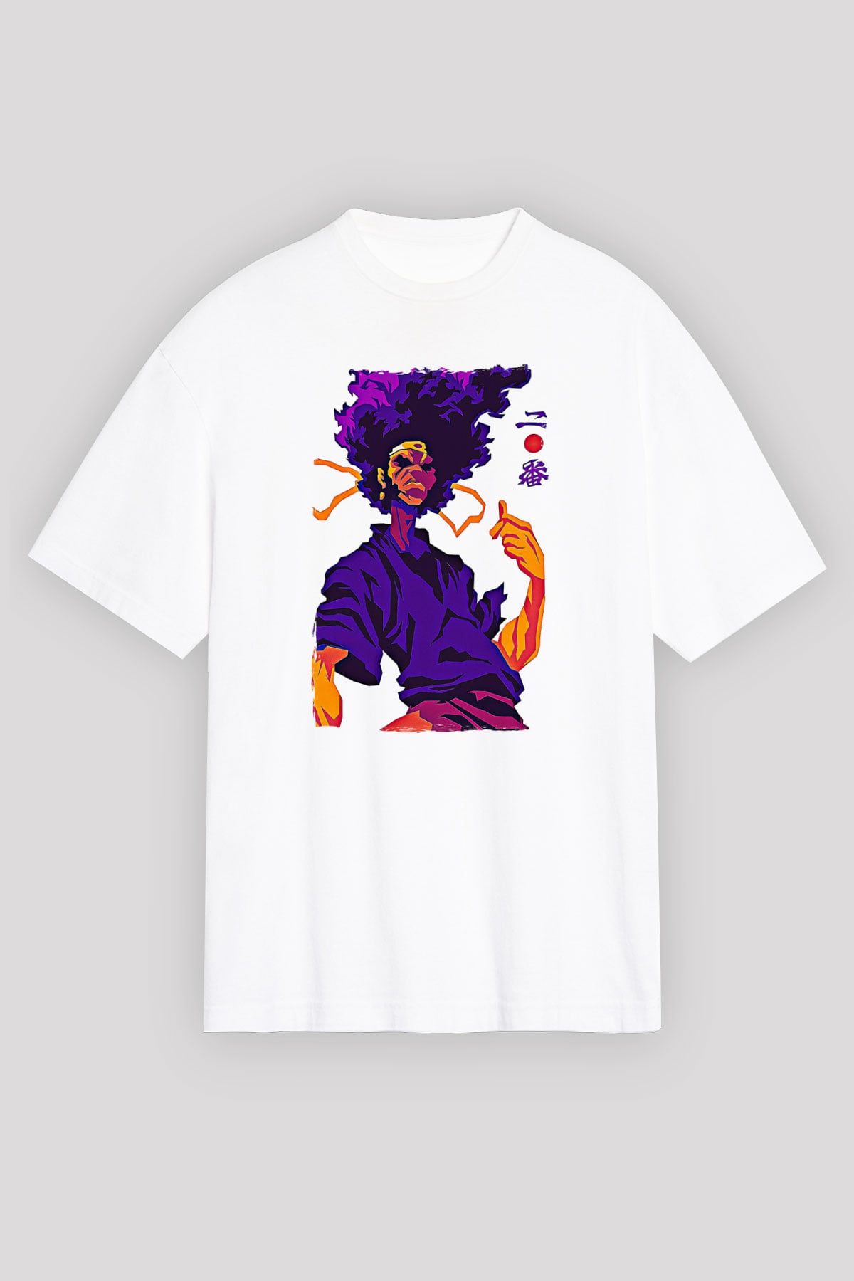 Afro Samurai Baskılı Beyaz Unisex Oversize Tişört - Tshirt
