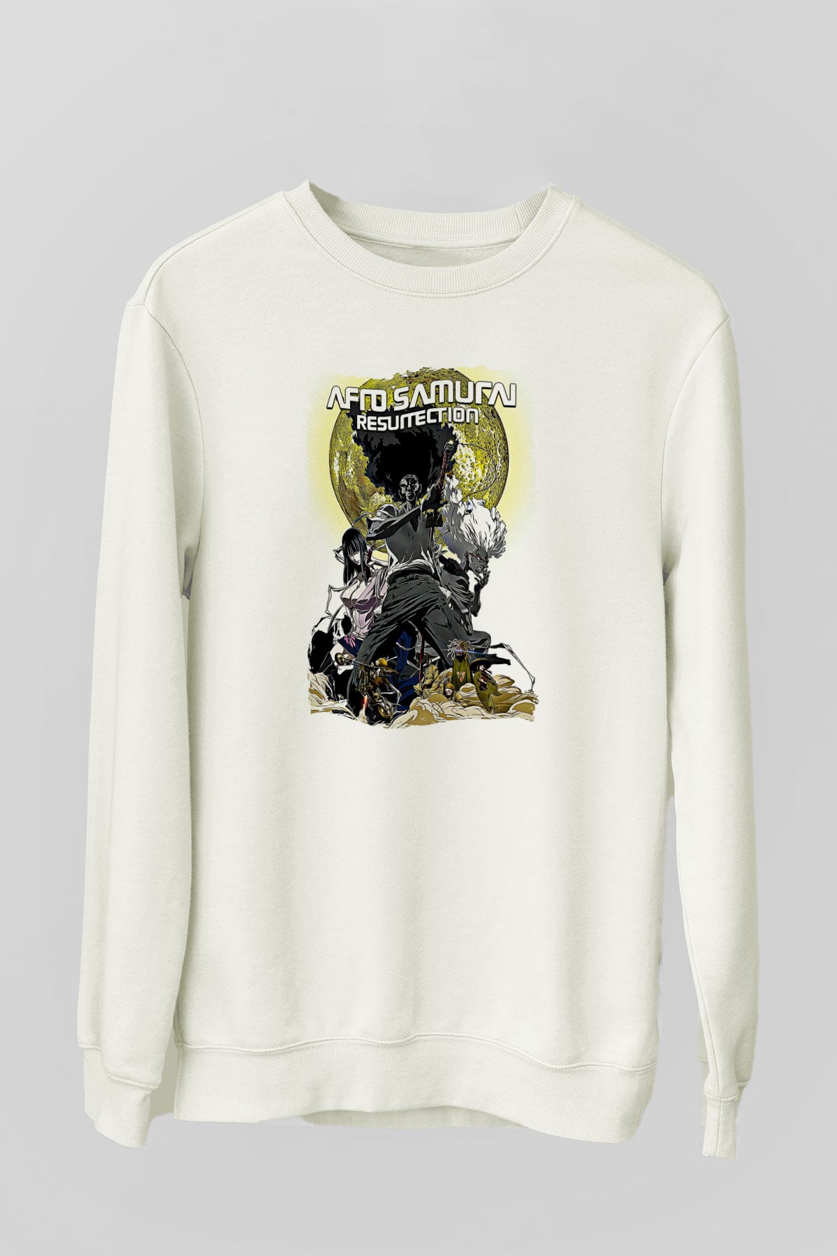 Afro Samurai Baskılı Beyaz Unisex Sweatshirt