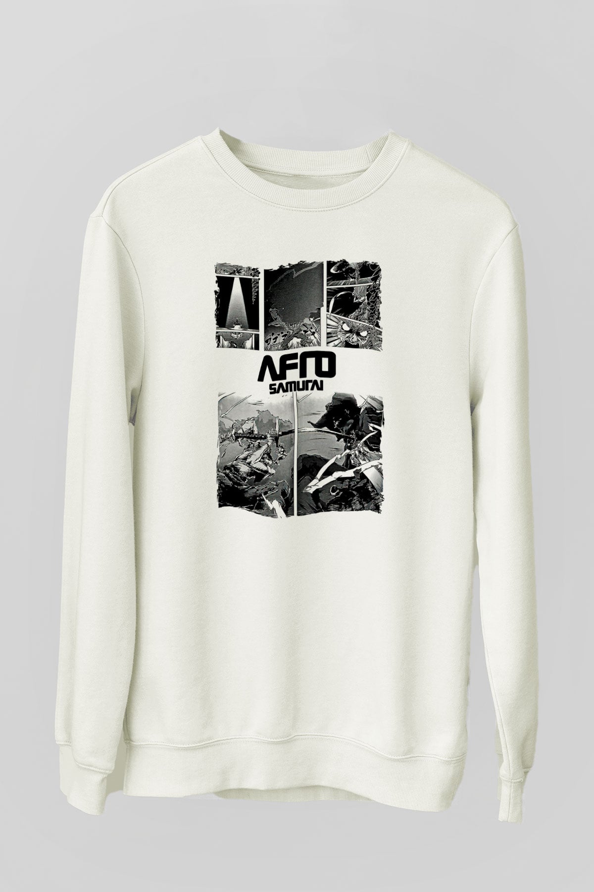 Afro Samurai Baskılı Beyaz Unisex Sweatshirt