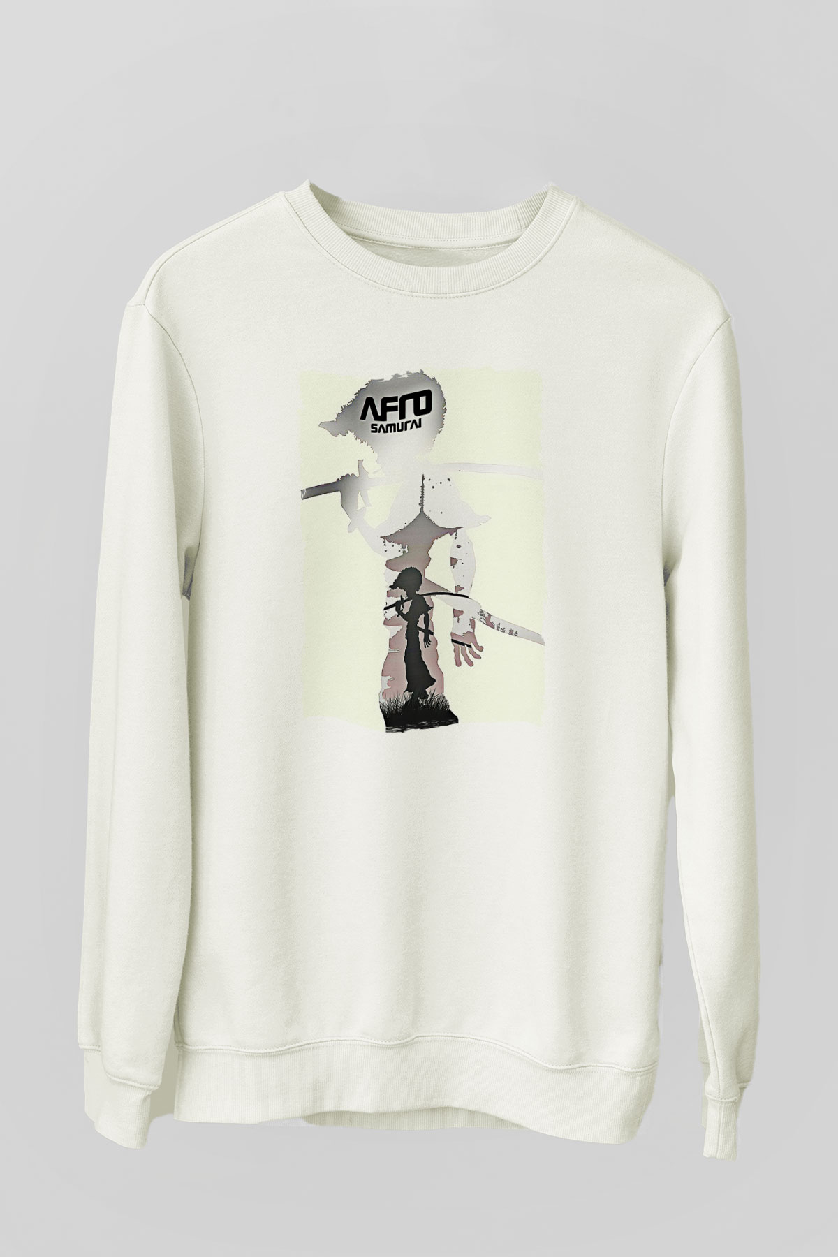 Afro Samurai Baskılı Beyaz Unisex Sweatshirt