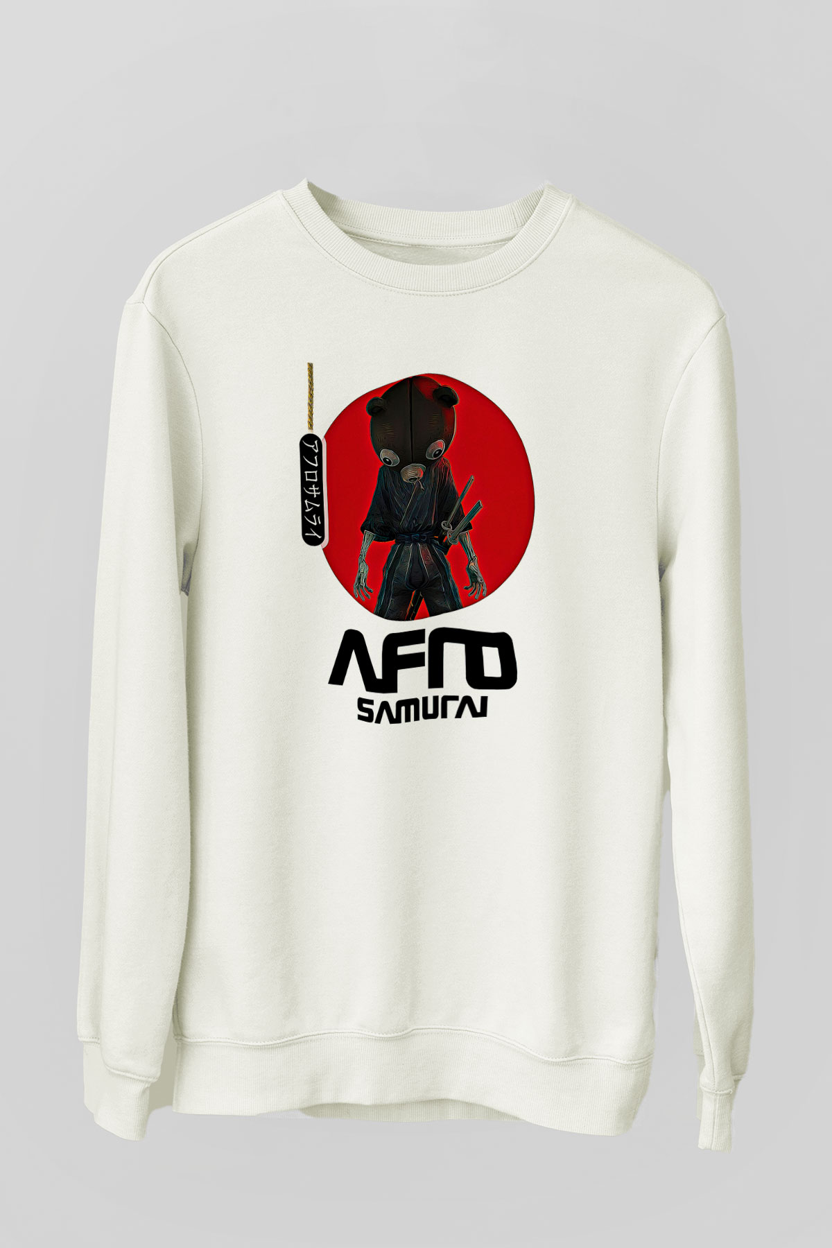Afro Samurai Baskılı Beyaz Unisex Sweatshirt
