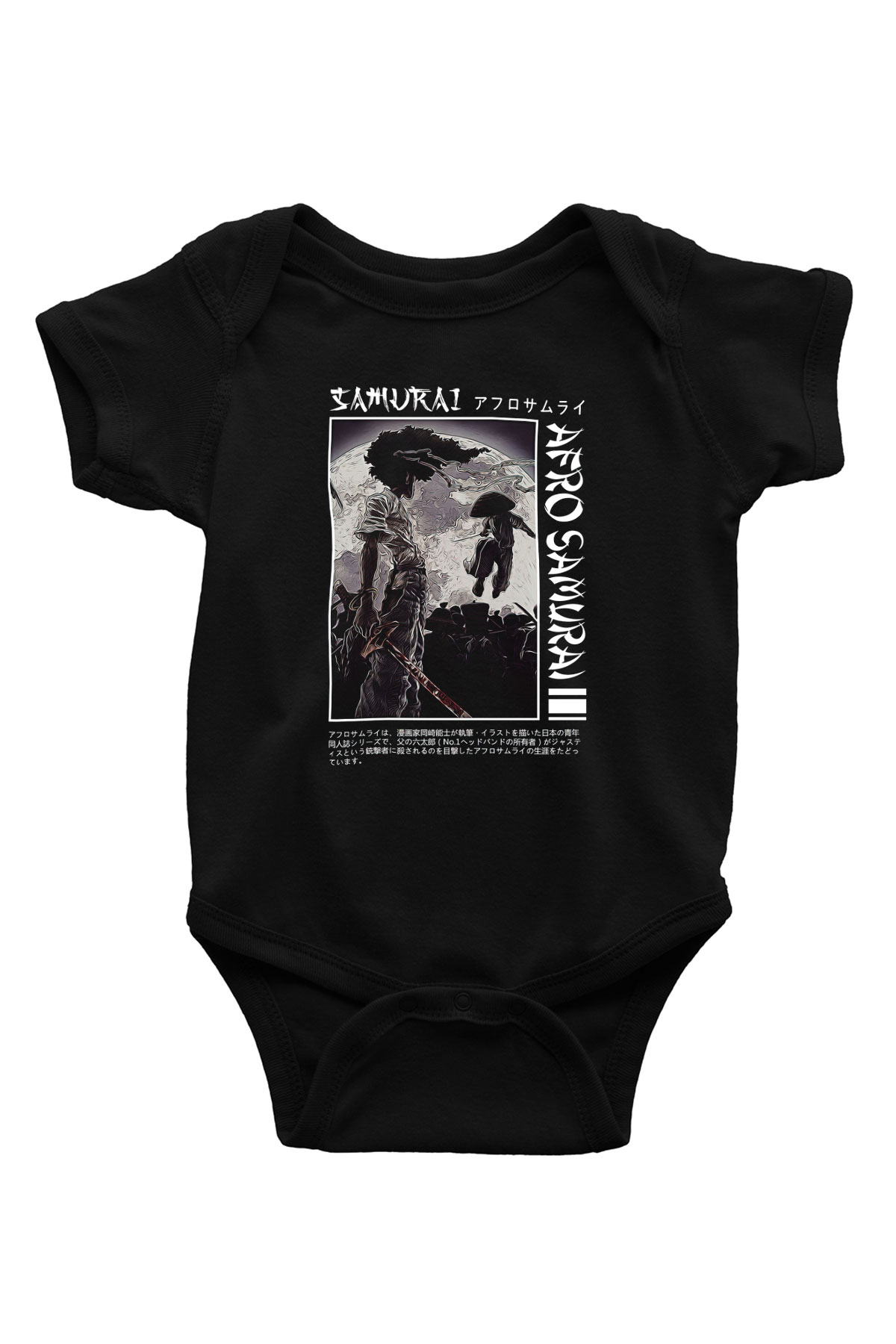 Afro Samurai Baskılı Unisex Siyah Bebek Body - Zıbın