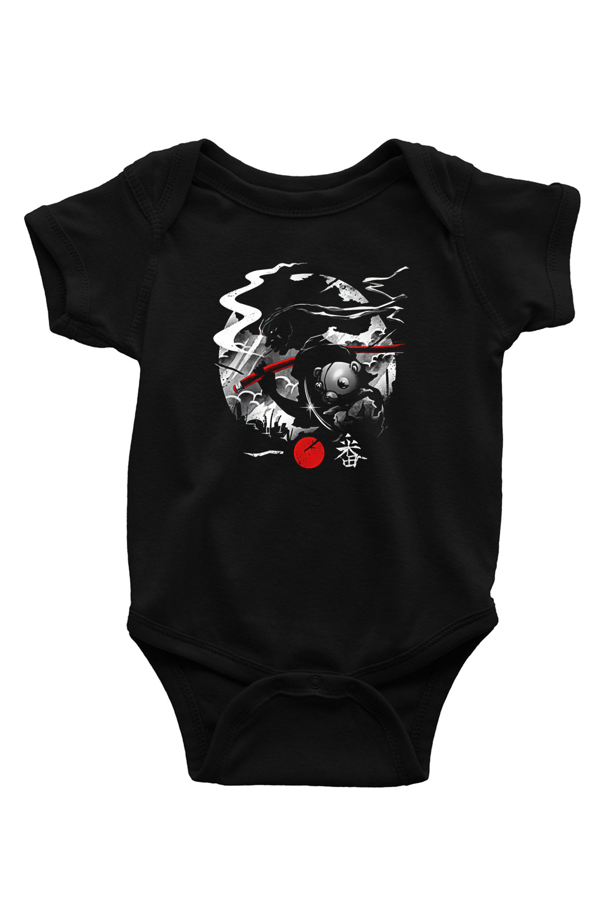 Afro Samurai Baskılı Unisex Siyah Bebek Body - Zıbın