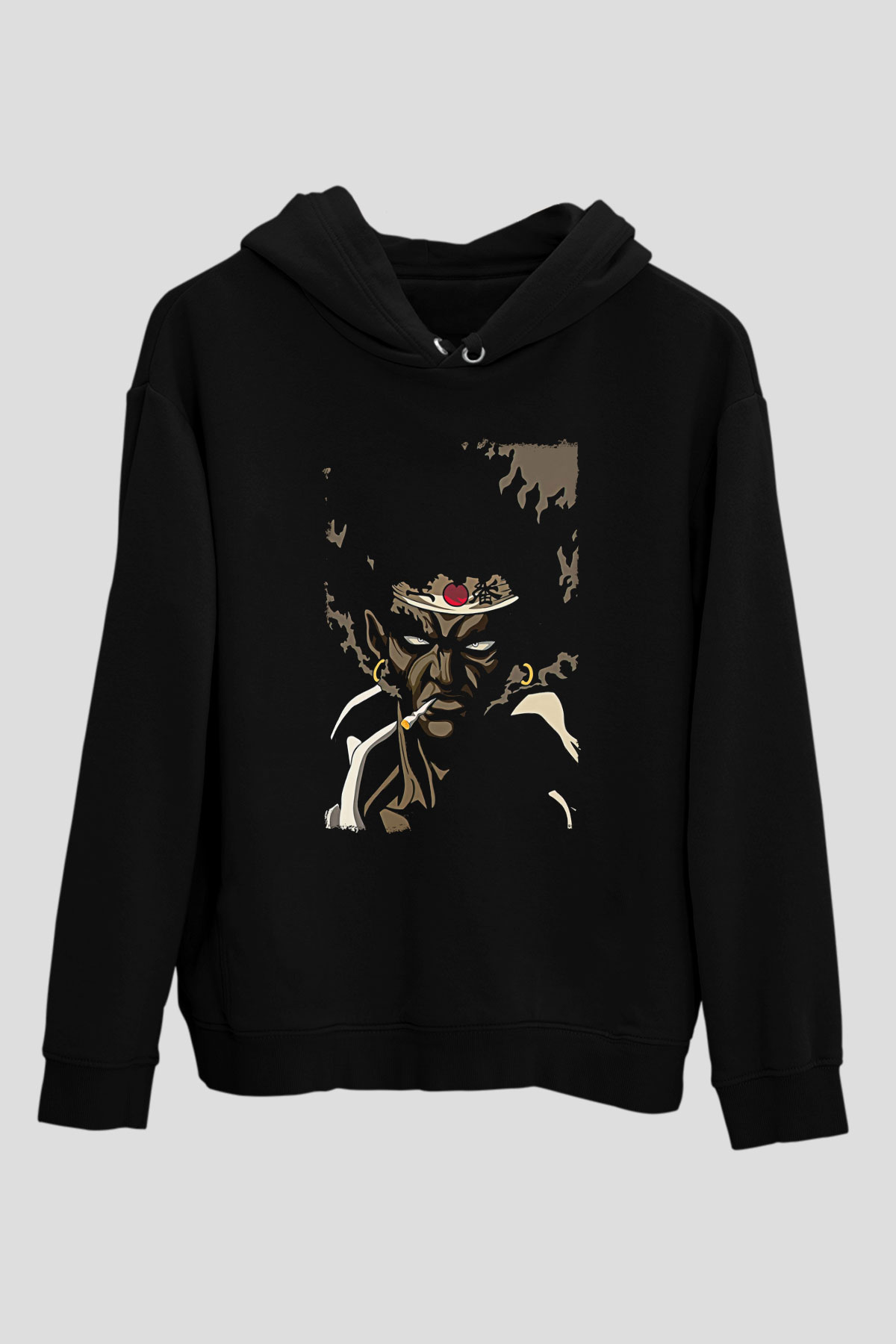 Afro Samurai Baskılı Unisex Siyah Hoodie