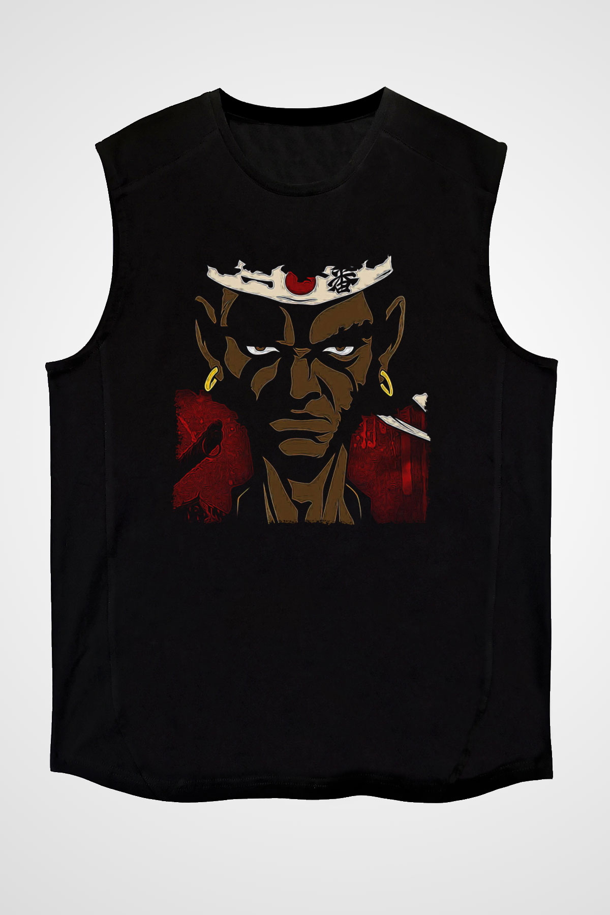 Afro Samurai Baskılı Unisex Siyah Kolsuz Tişört - Tshirt