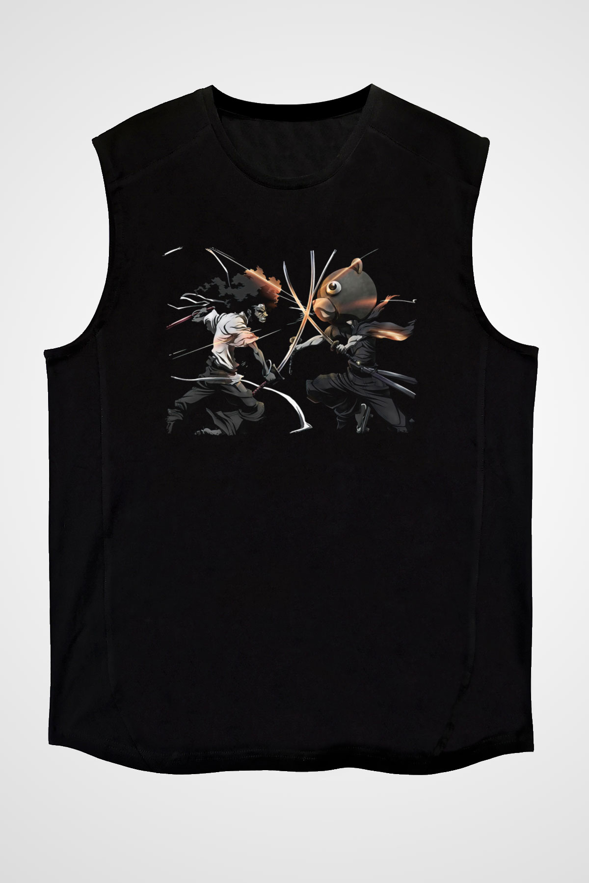 Afro Samurai Baskılı Unisex Siyah Kolsuz Tişört - Tshirt
