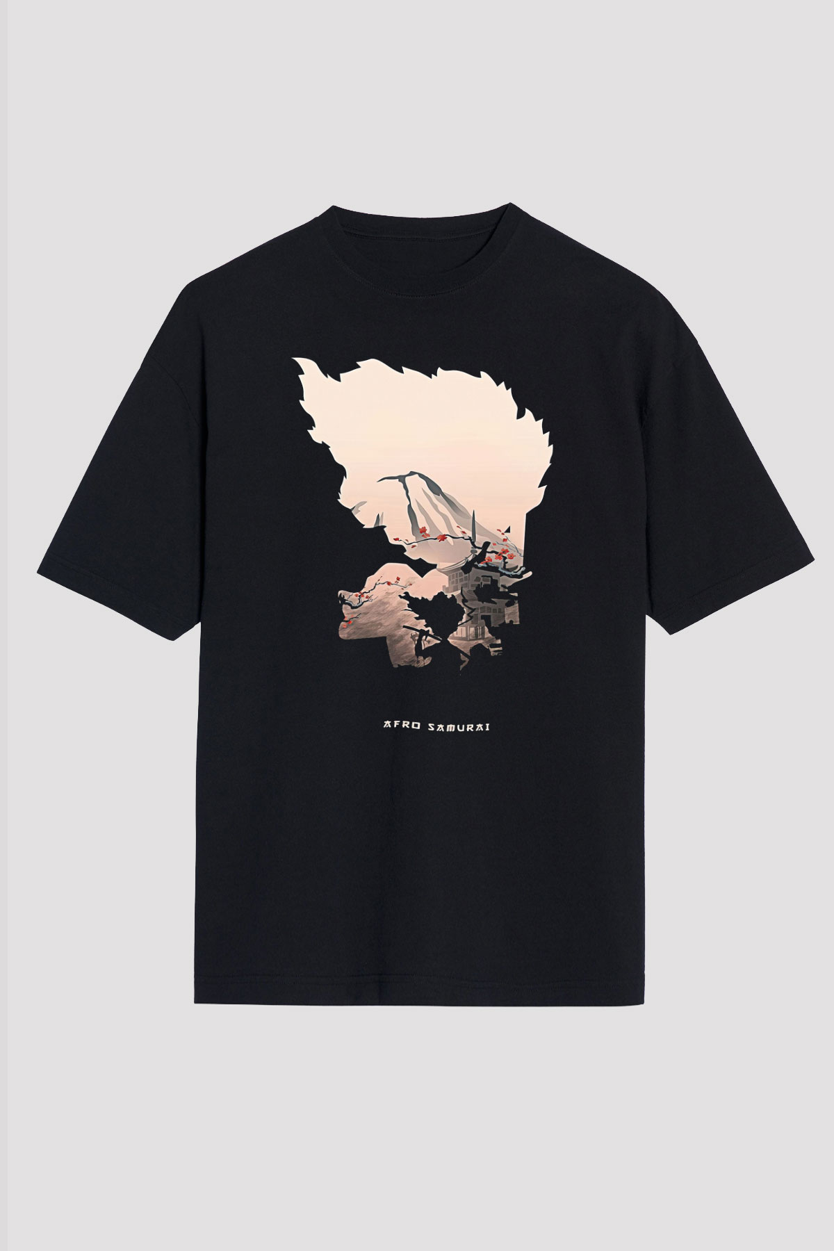 Afro Samurai Baskılı Unisex Siyah Oversize Tişört - Tshirt