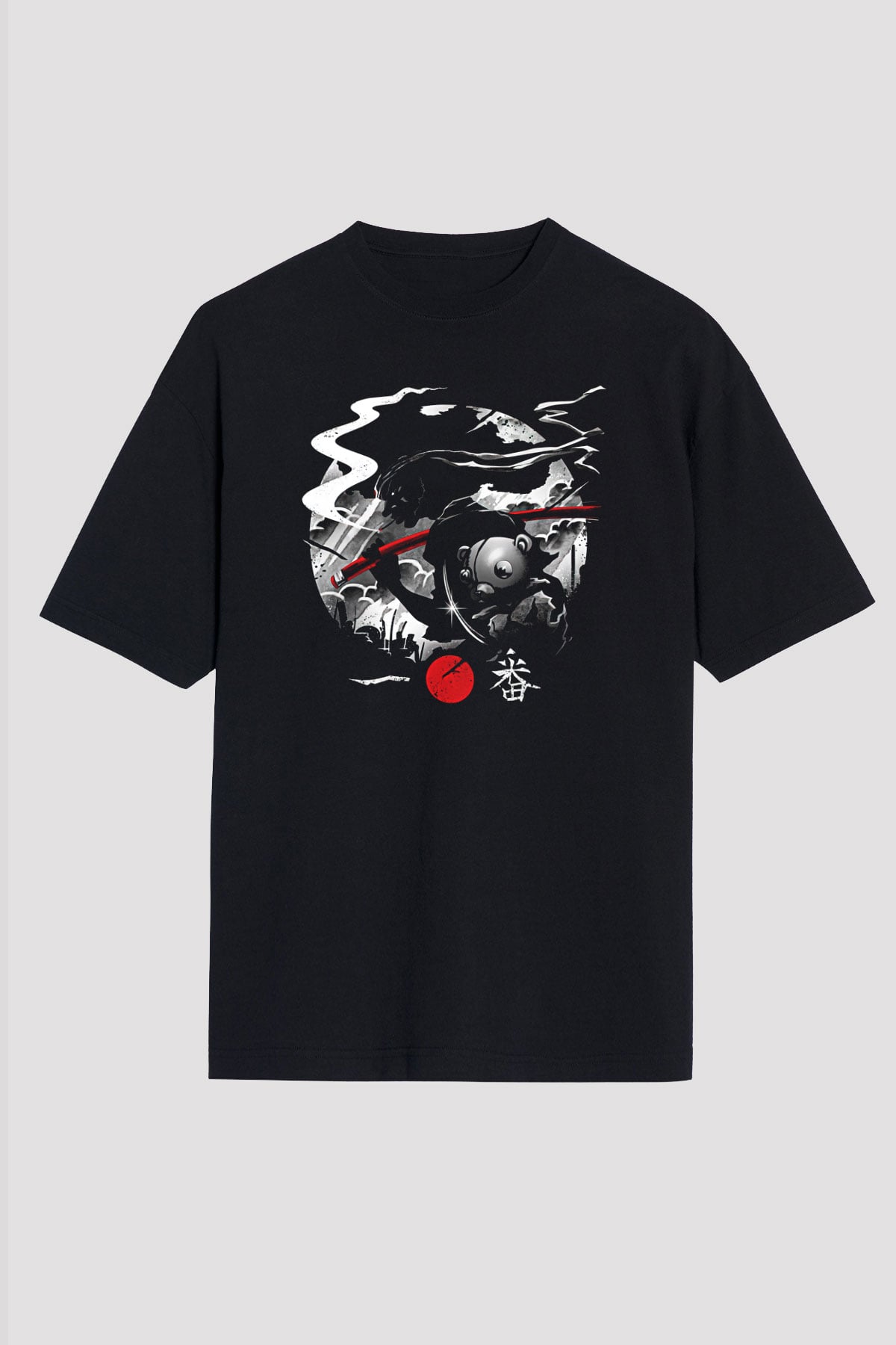 Afro Samurai Baskılı Unisex Siyah Oversize Tişört - Tshirt