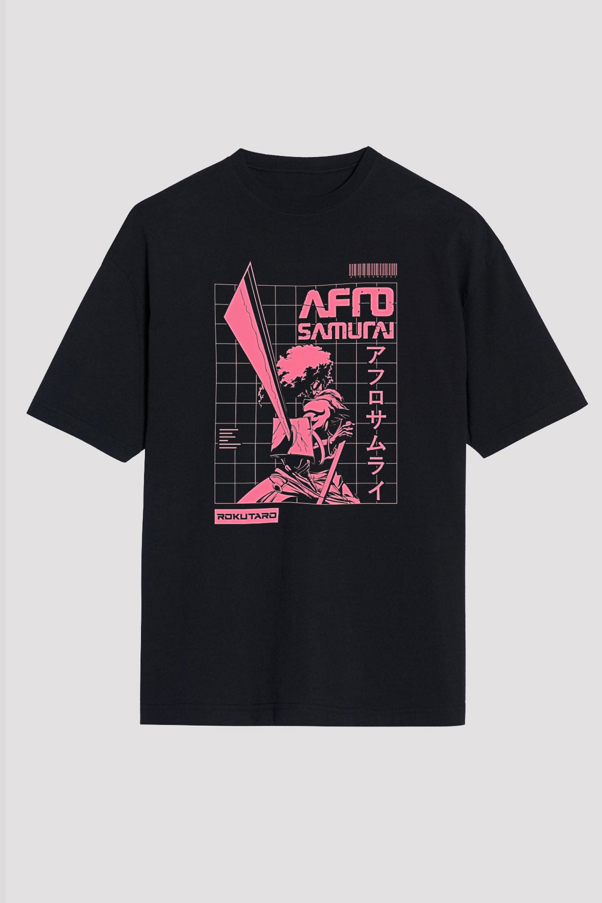 Afro Samurai Baskılı Unisex Siyah Oversize Tişört - Tshirt