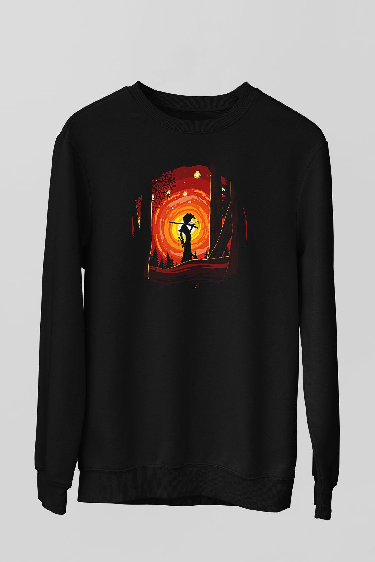 Afro Samurai Baskılı Unisex Siyah Sweatshirt
