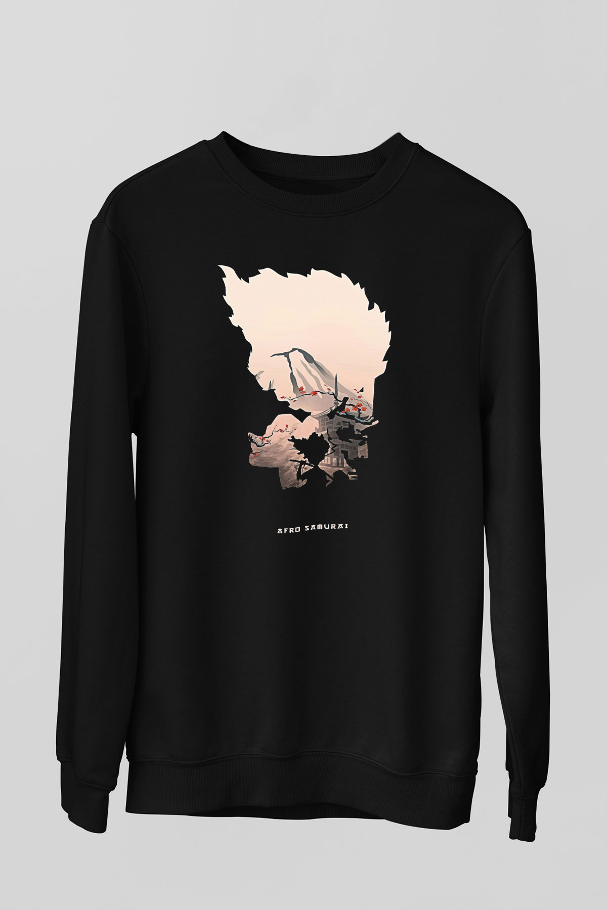 Afro Samurai Baskılı Unisex Siyah Sweatshirt