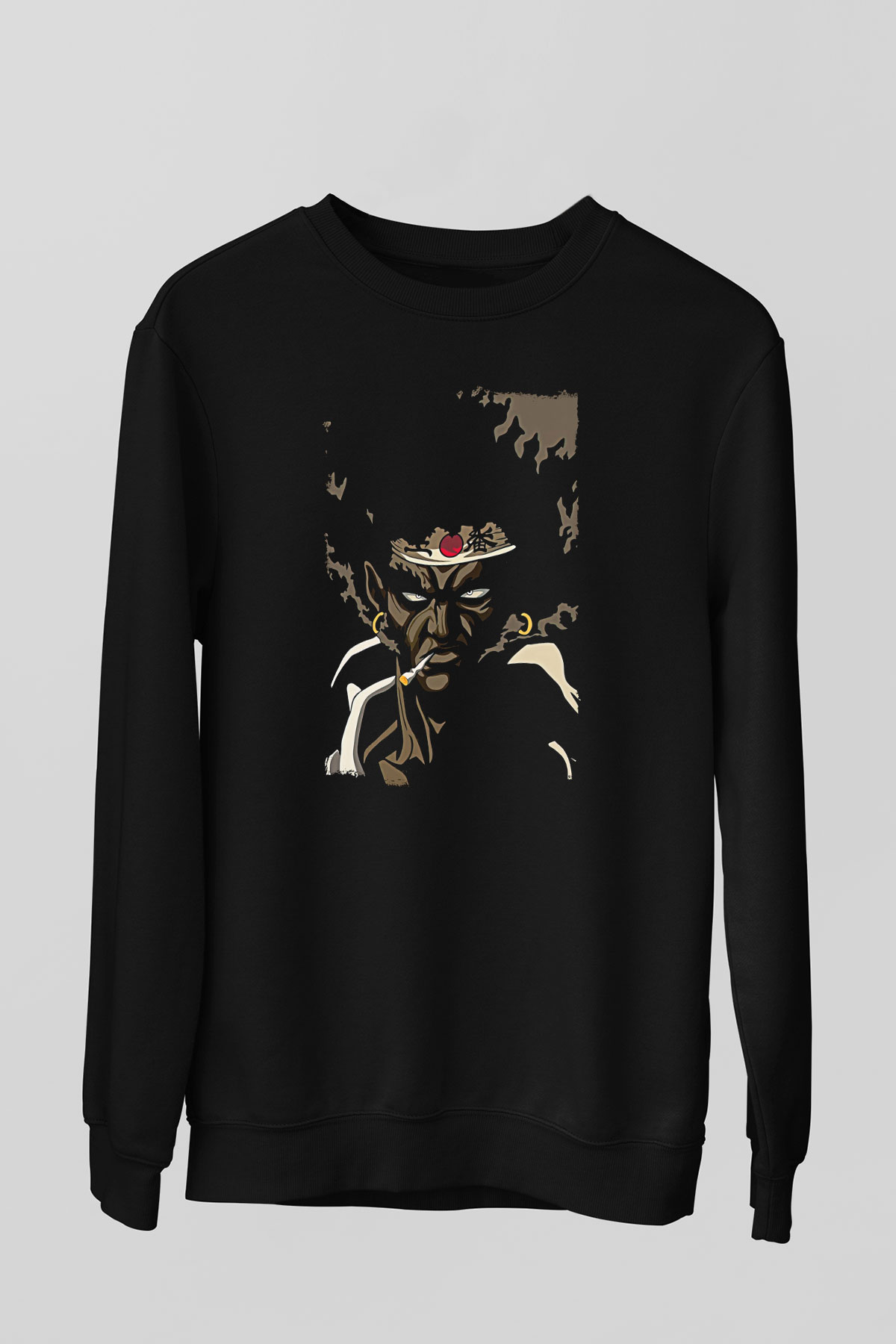 Afro Samurai Baskılı Unisex Siyah Sweatshirt