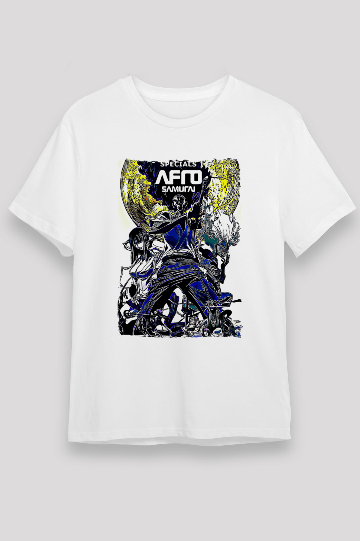 Afro Samurai Unisex Baskılı Beyaz Tişört - Tshirt