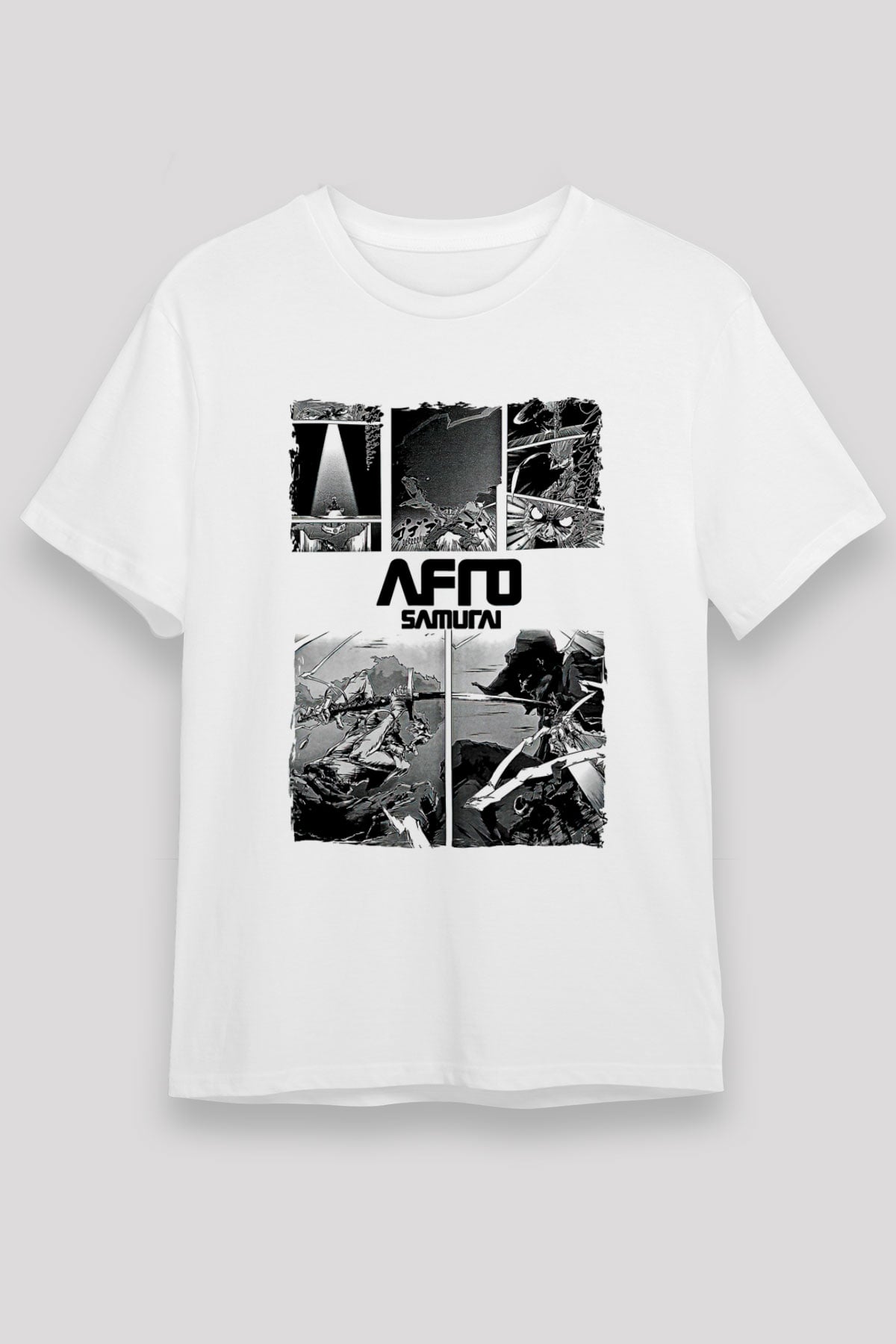Afro Samurai Unisex Baskılı Beyaz Tişört - Tshirt