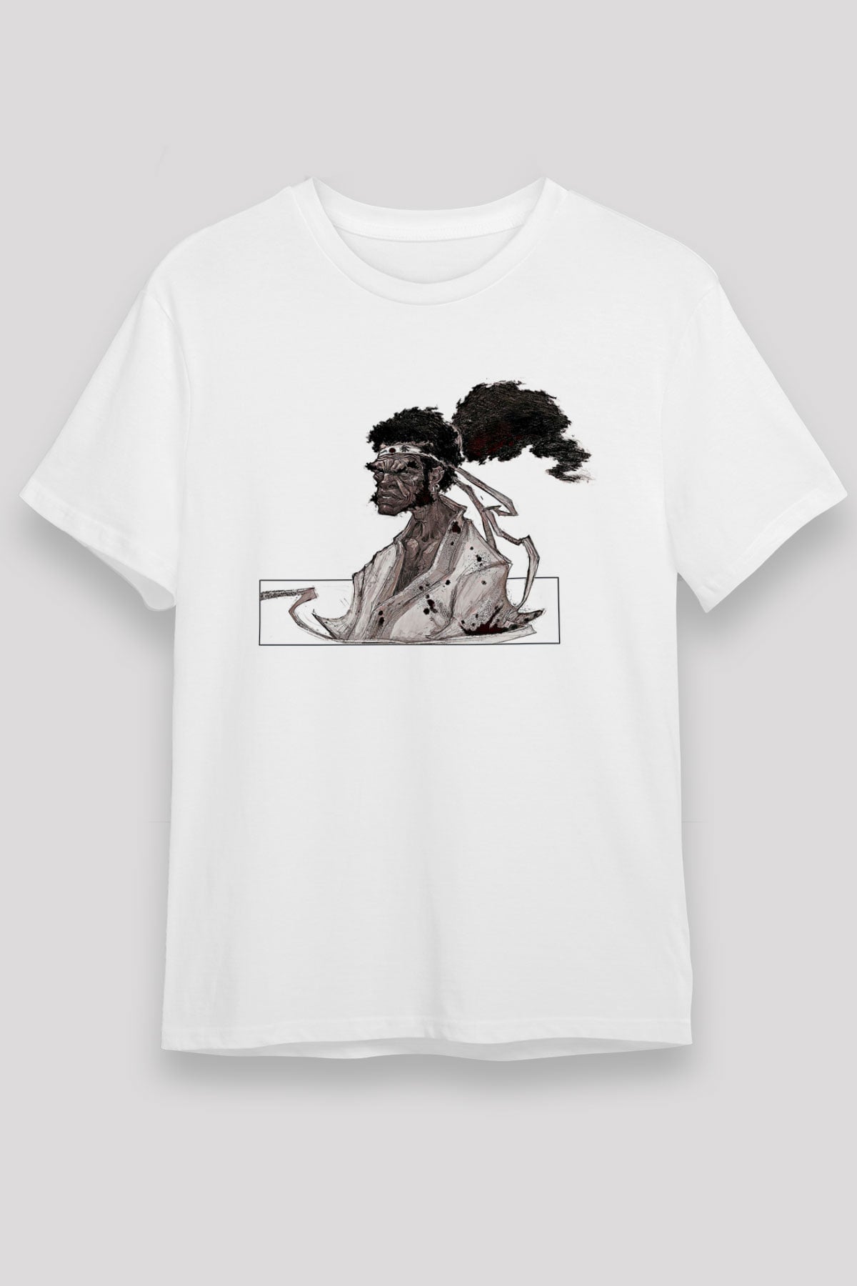 Afro Samurai Unisex Baskılı Beyaz Tişört - Tshirt