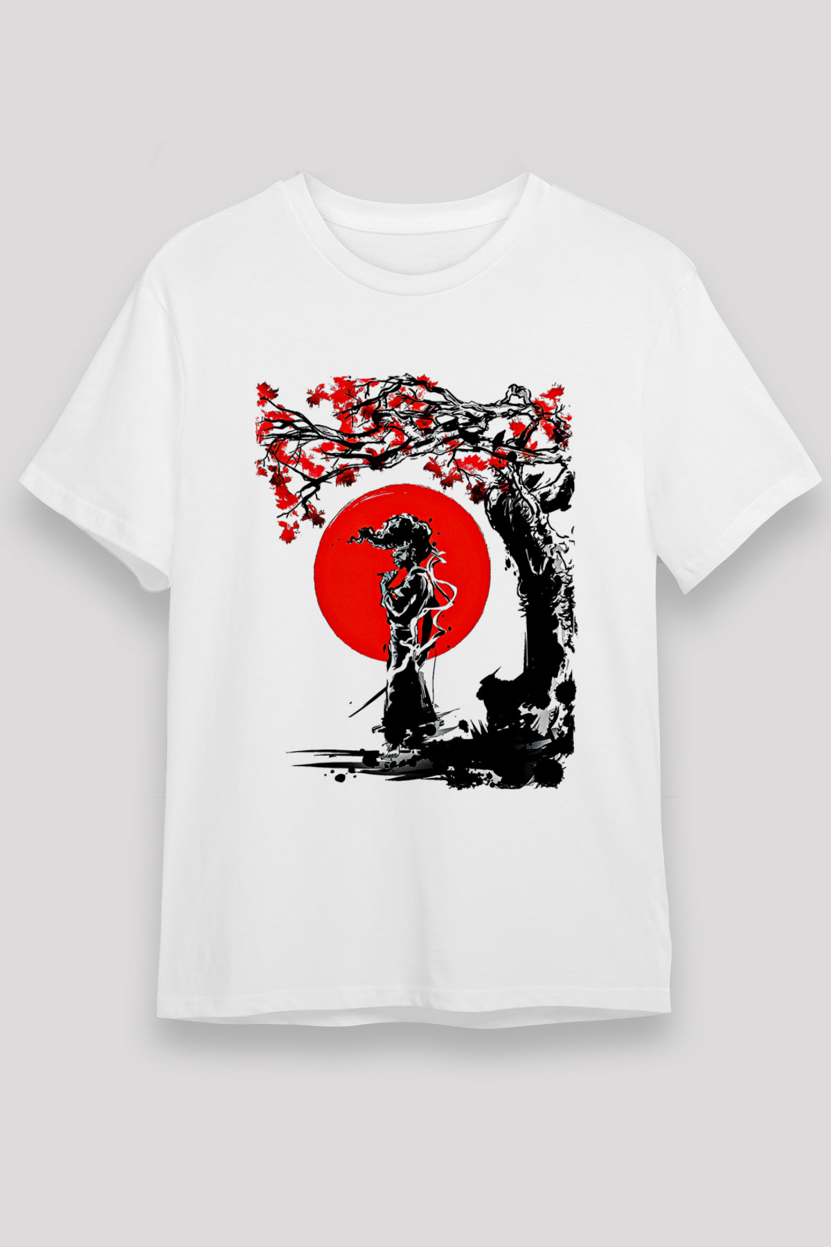 Afro Samurai Unisex Baskılı Beyaz Tişört - Tshirt