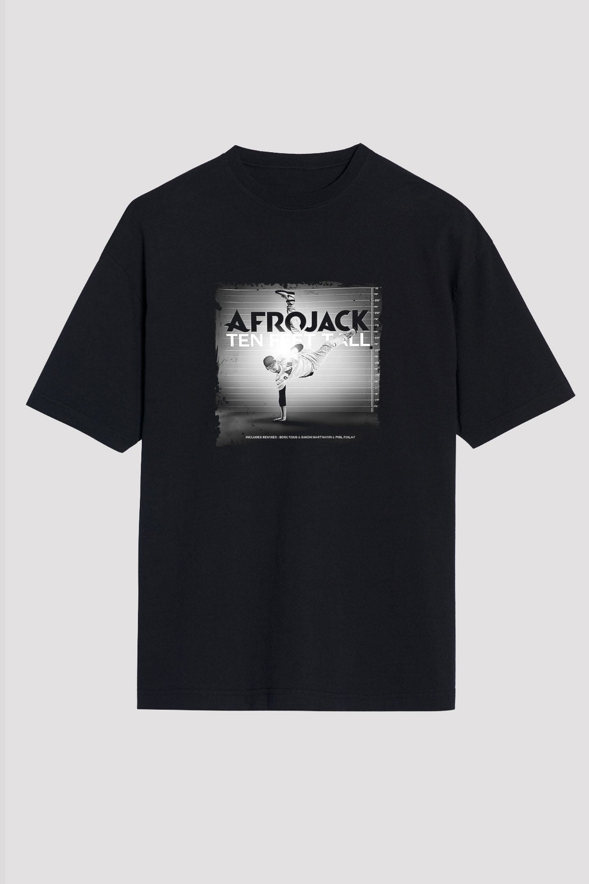 Afrojack Baskılı Unisex Oversize Siyah Tişört