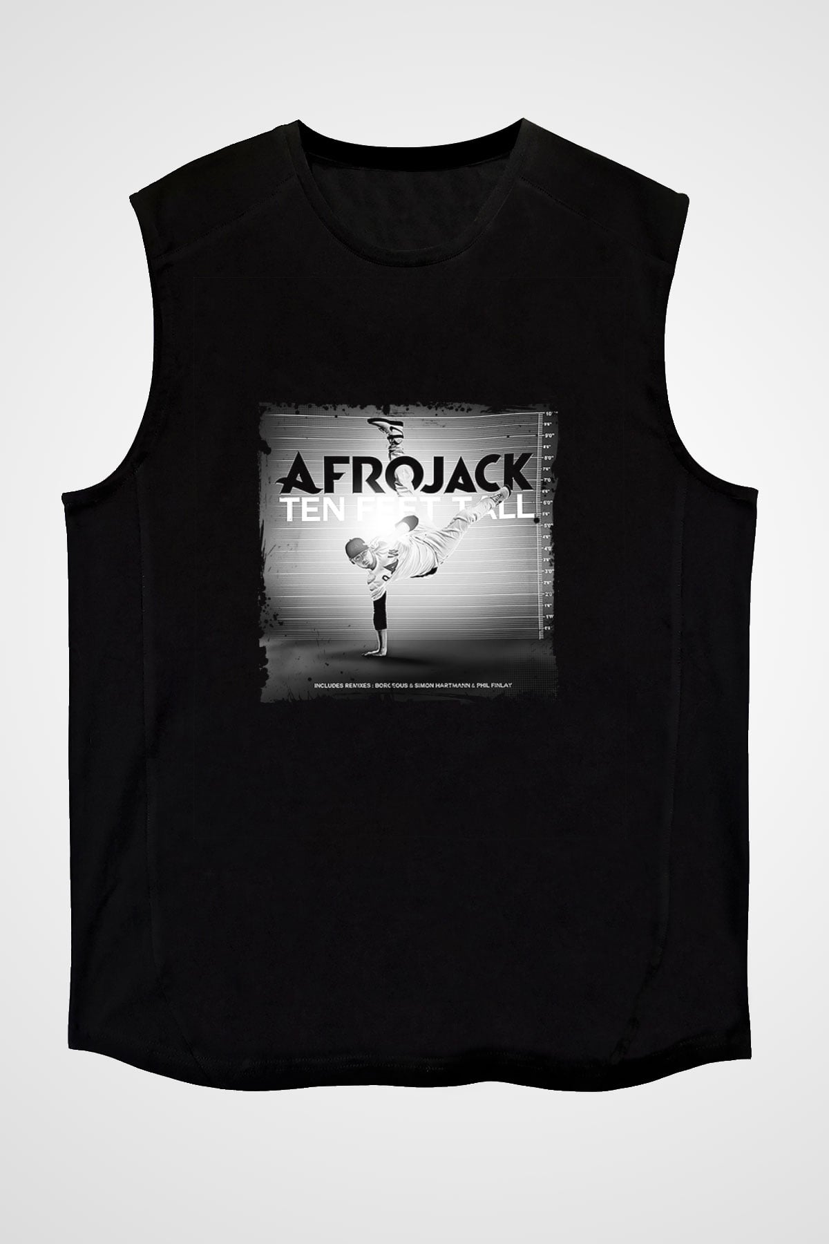 Afrojack Baskılı Unisex Siyah Kolsuz Tişört