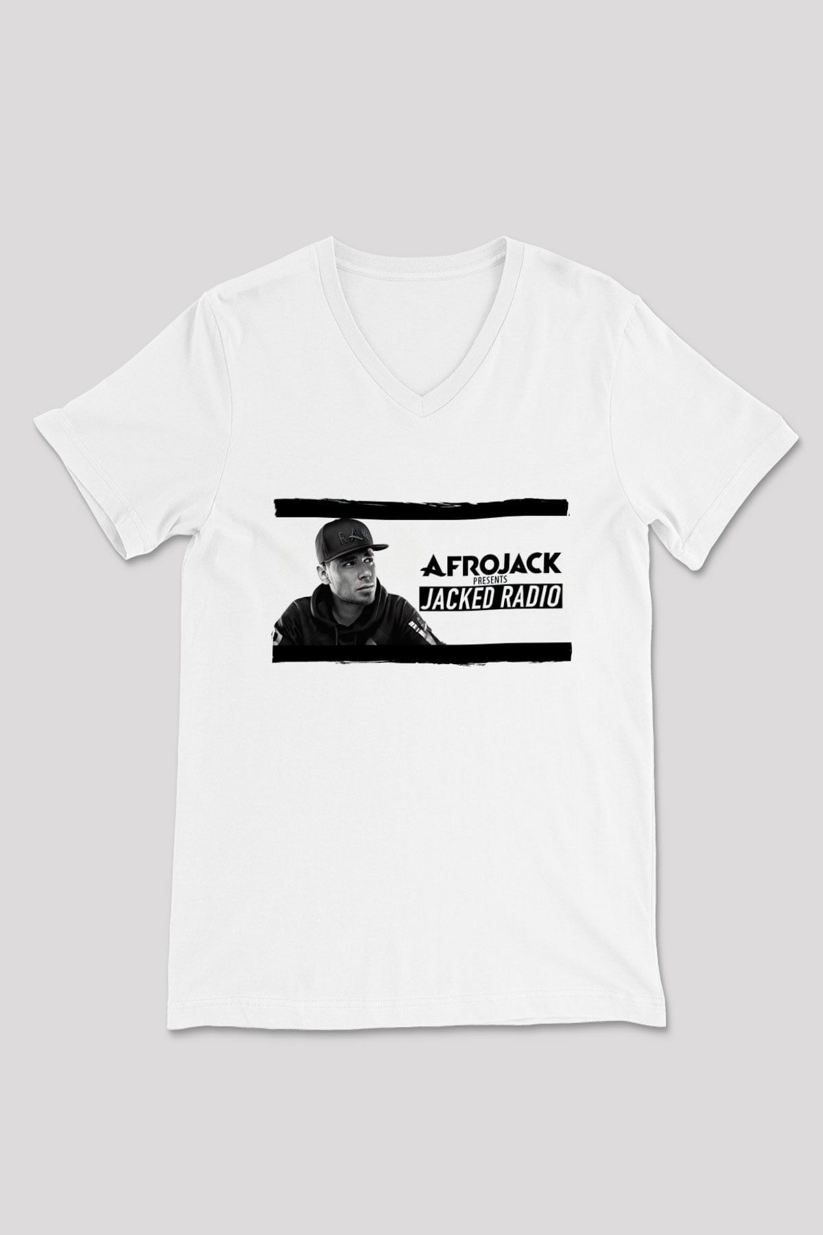 Afrojack Beyaz Unisex V Yaka Tişört
