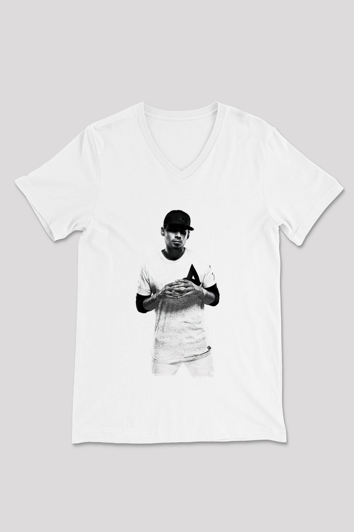 Afrojack Beyaz Unisex V Yaka Tişört